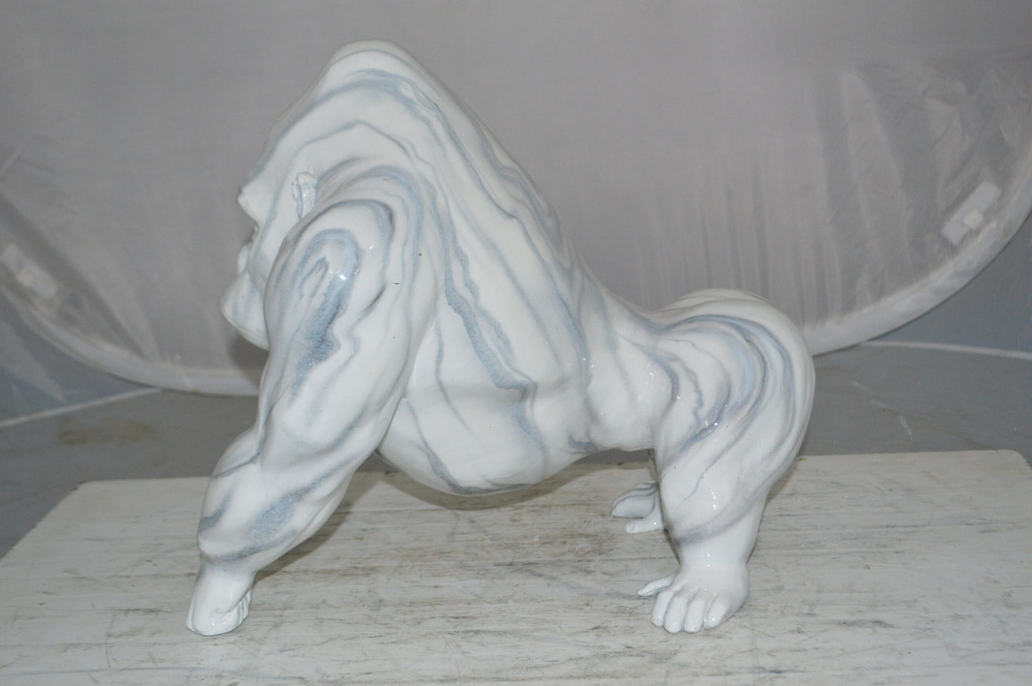Modern King Kong Grey white Bronze Statue - Size: 15"L x 13"W x 17"H.