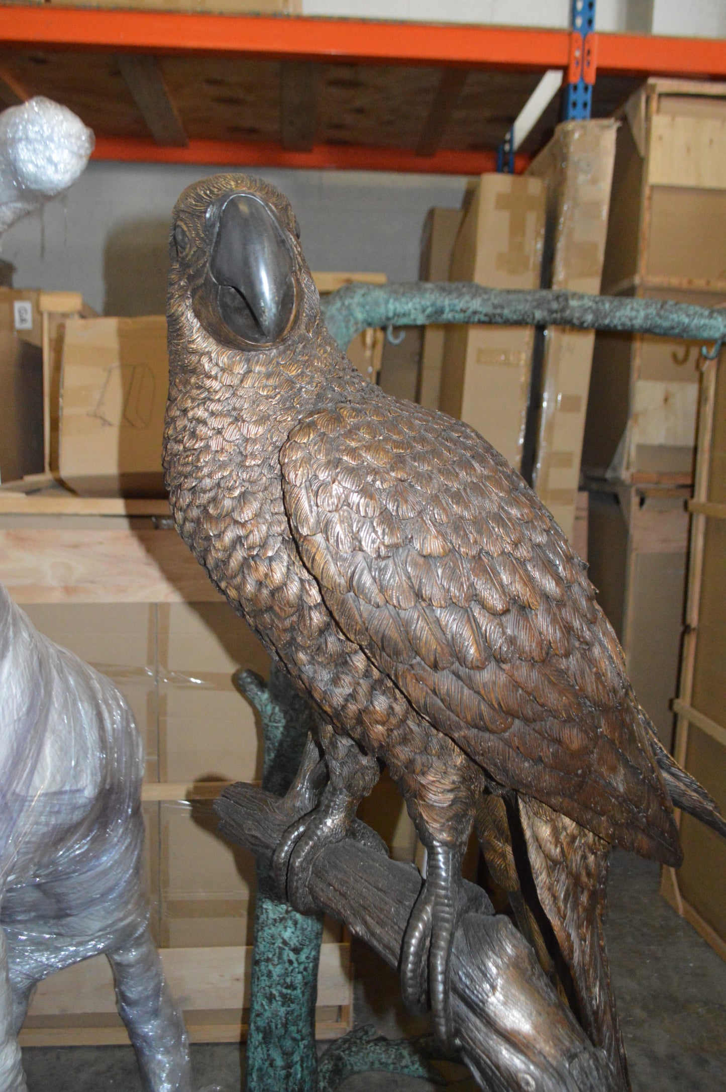 Parrot On A Tree Bronze Statue - Size: 30"L x 24"W x 66"H.