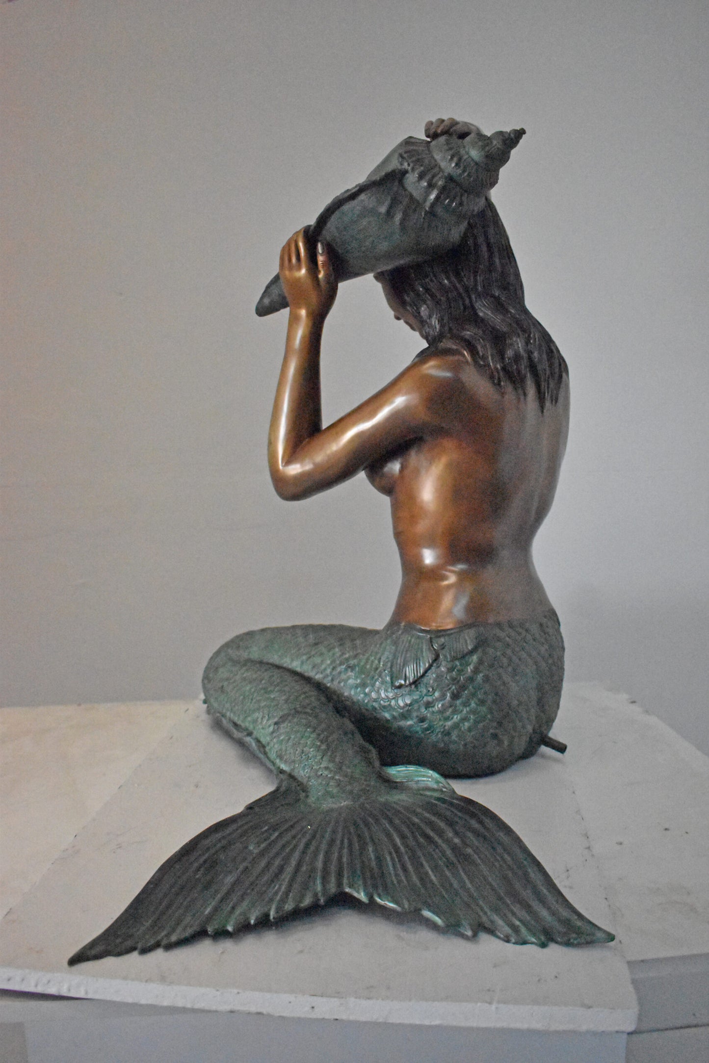 Mermaid Half Naked Holding a Shell Bronze Fountain-Art Nude 29" x 19" x 31"H