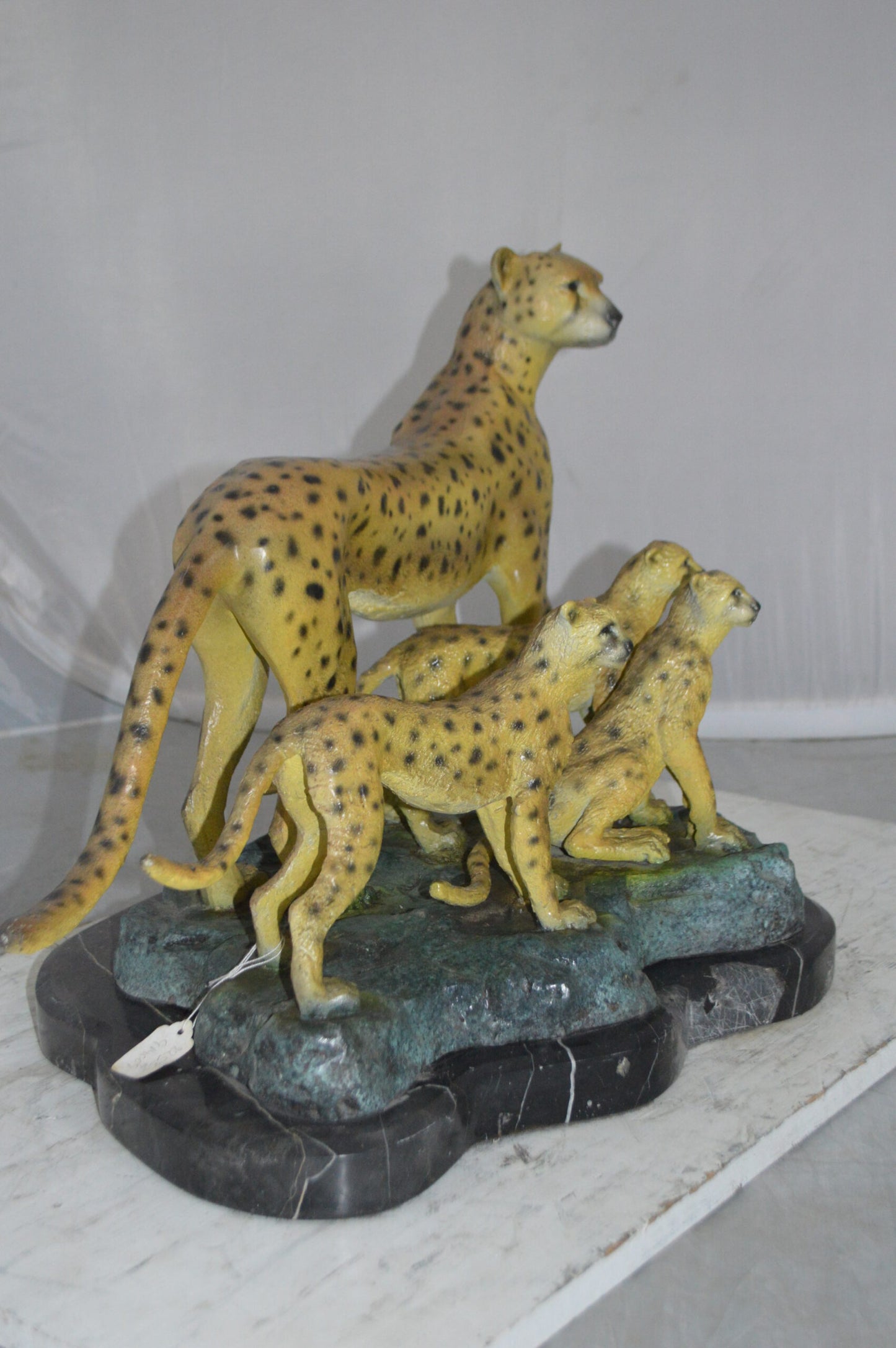 Cheetah Family Bronze Statue on Marble -  Size: 24"L x 14"W x 18"H.