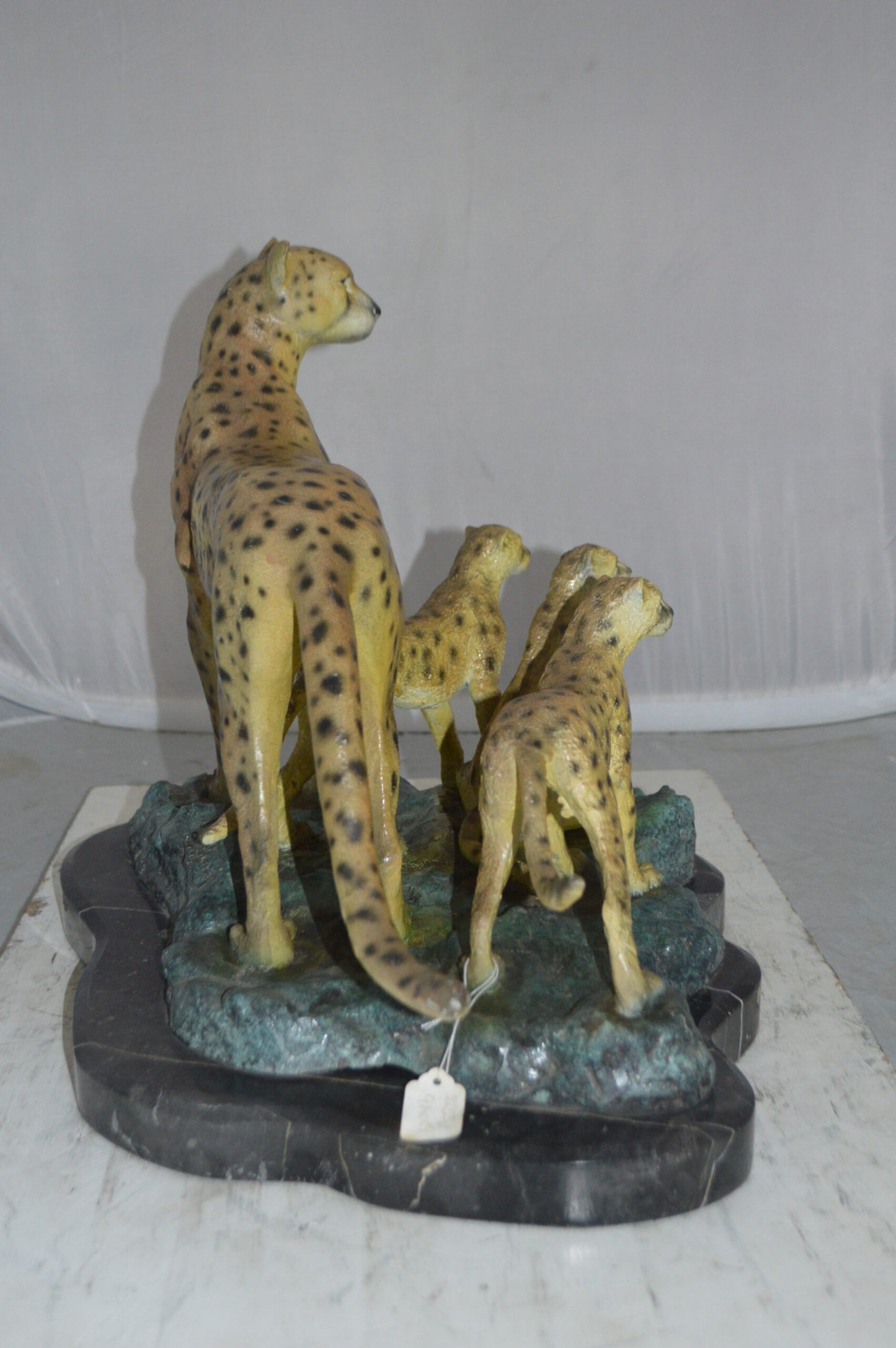 Cheetah Family Bronze Statue on Marble -  Size: 24"L x 14"W x 18"H.