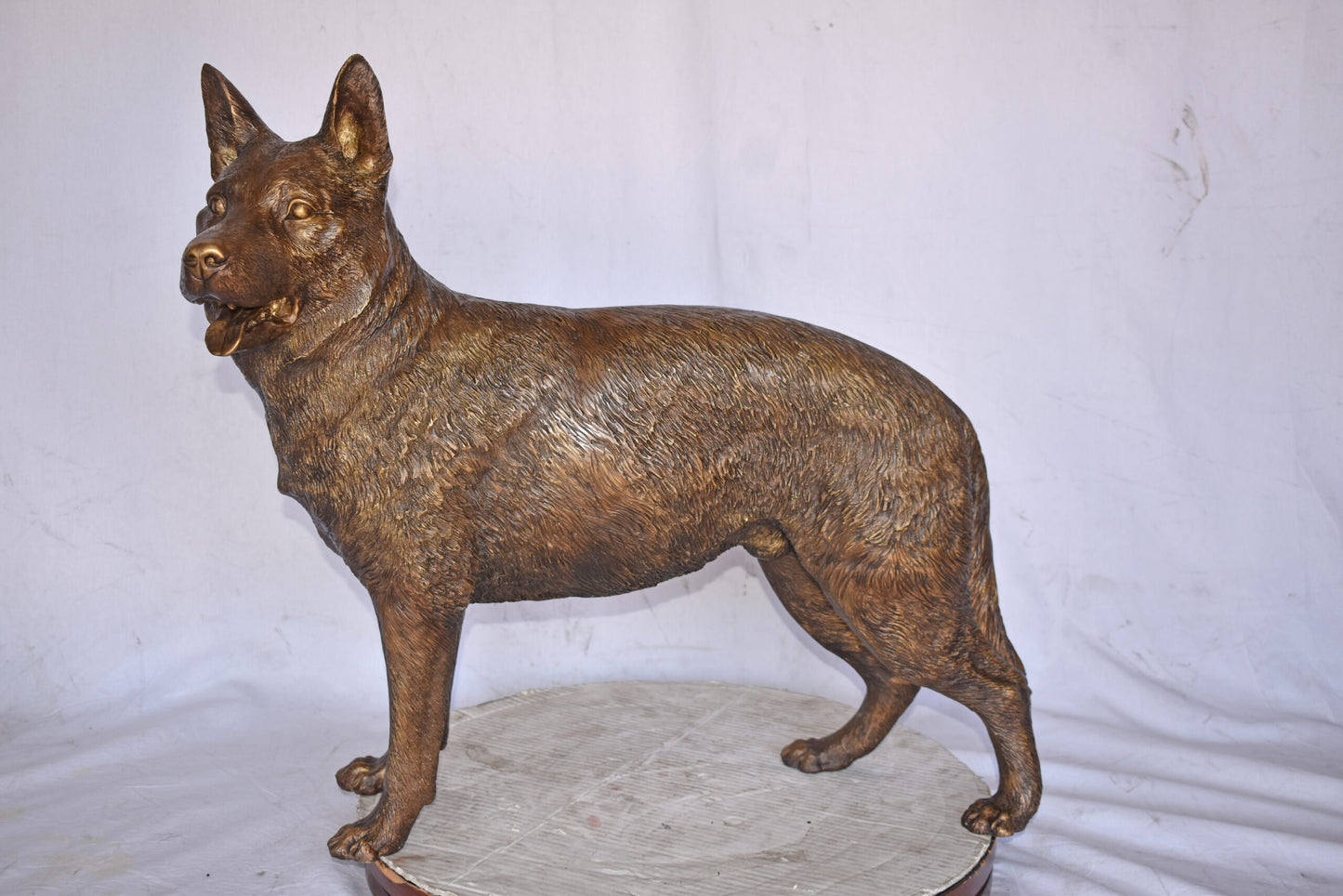 German Shepherd Alsatian Standing dog bronze statue - Size: 28"L x 6"W x 27"H.