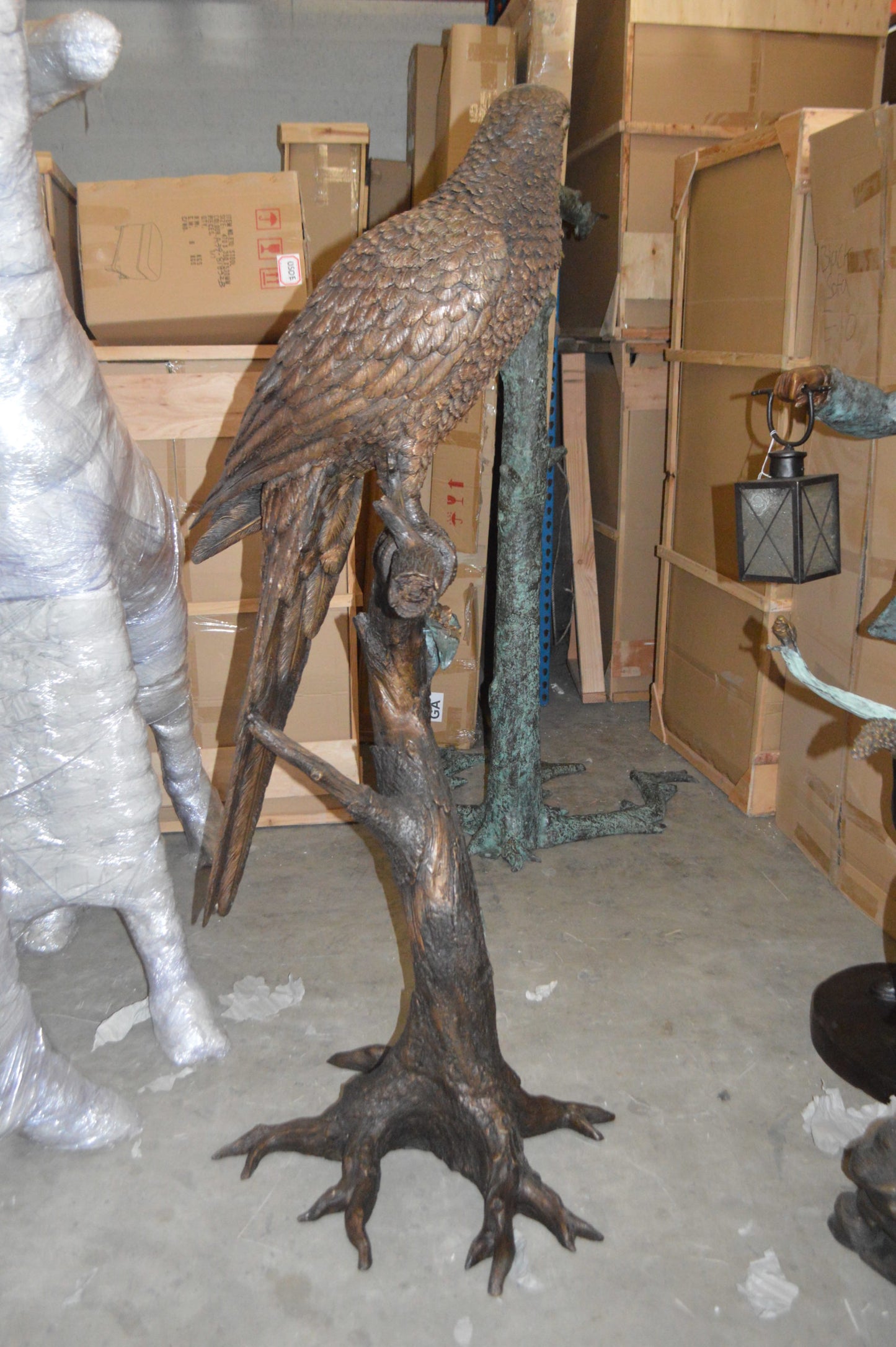 Parrot On A Tree Bronze Statue - Size: 30"L x 24"W x 66"H.