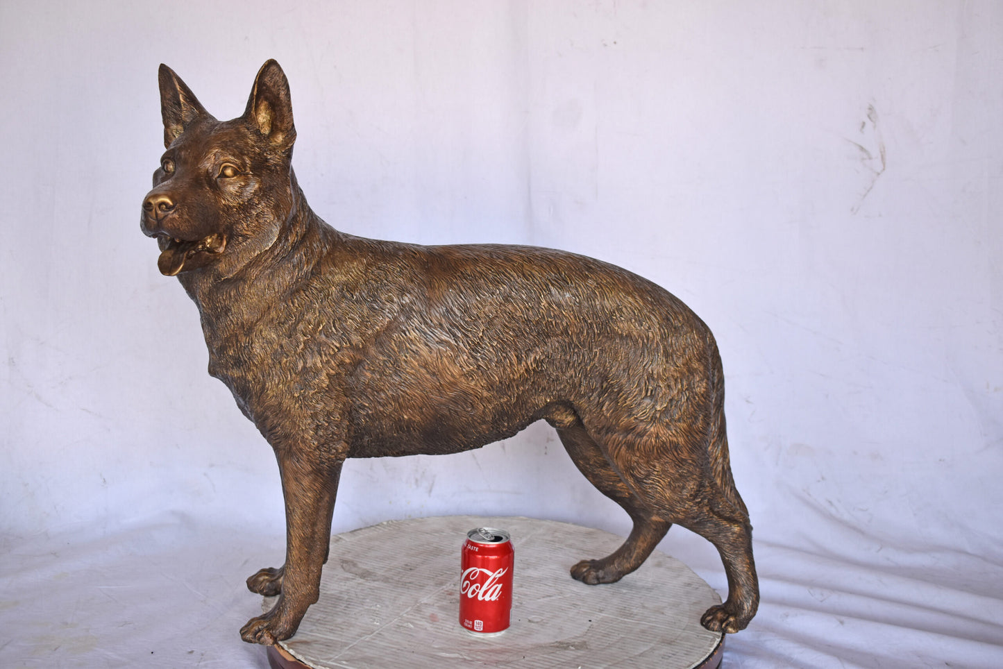 German Shepherd Alsatian Standing dog bronze statue - Size: 28"L x 6"W x 27"H.