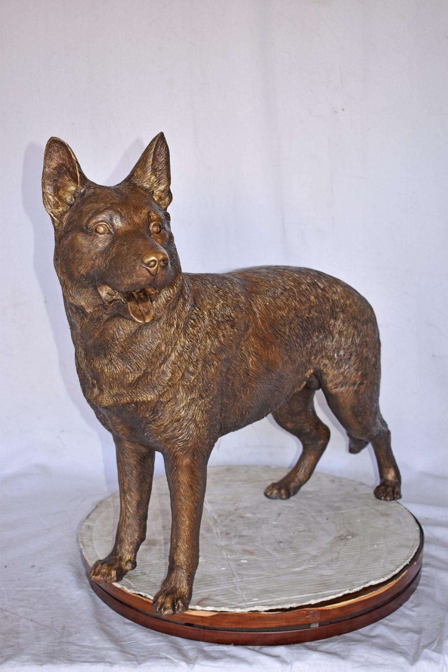 German Shepherd Alsatian Standing dog bronze statue - Size: 28"L x 6"W x 27"H.