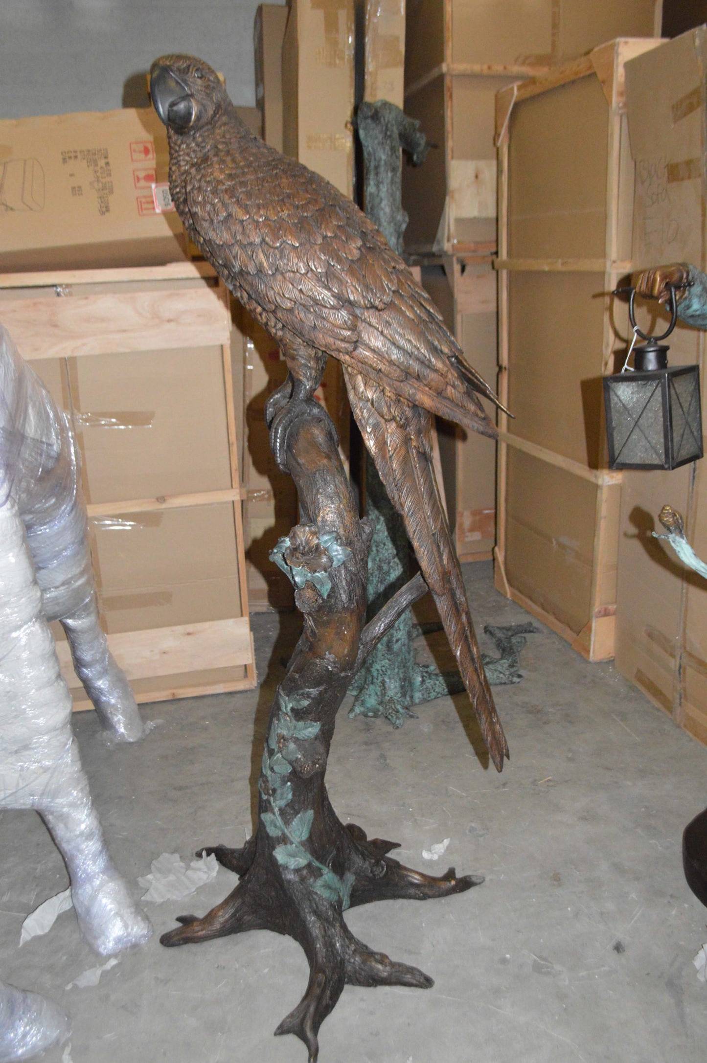 Parrot On A Tree Bronze Statue - Size: 30"L x 24"W x 66"H.