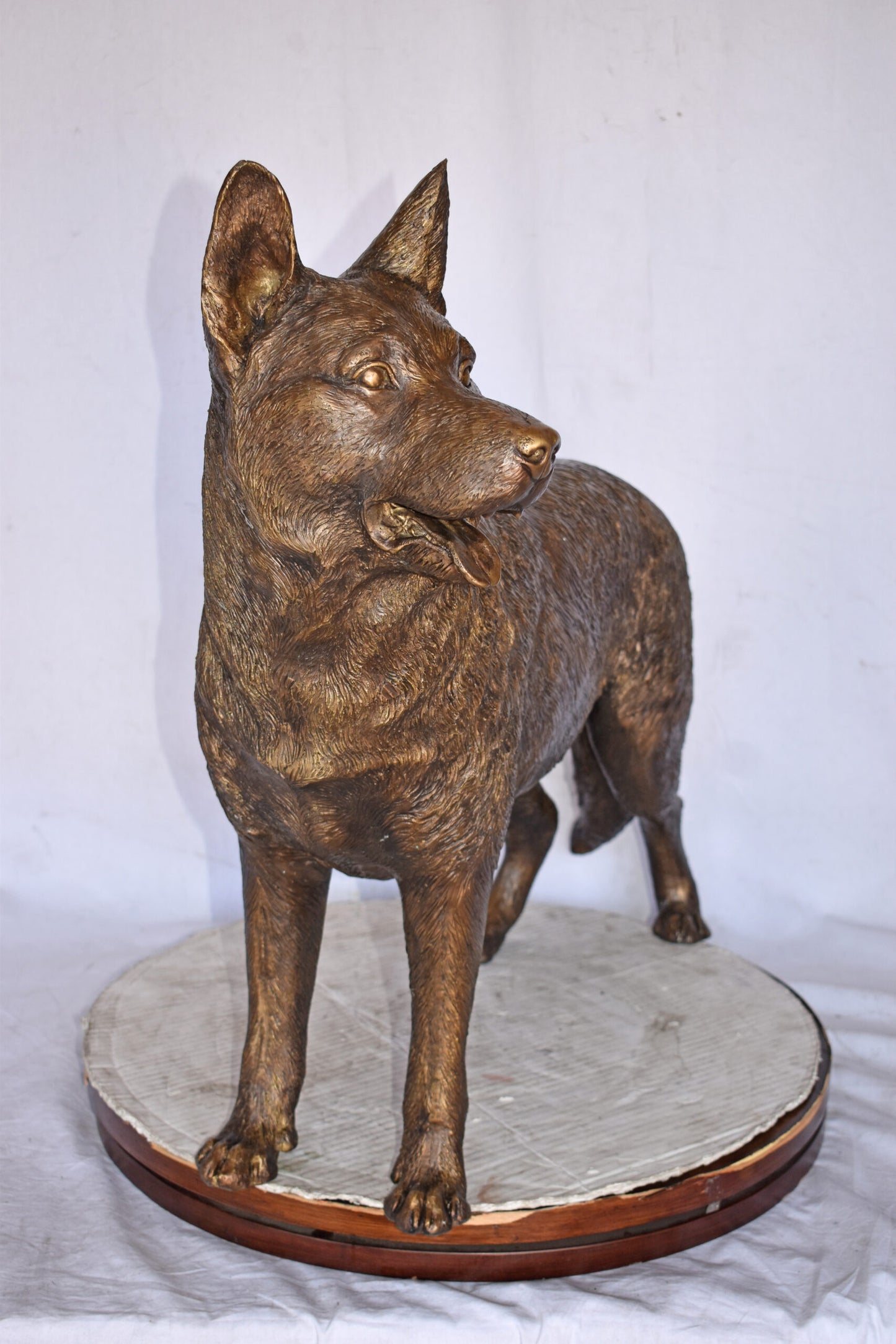 German Shepherd Alsatian Standing dog bronze statue - Size: 28"L x 6"W x 27"H.