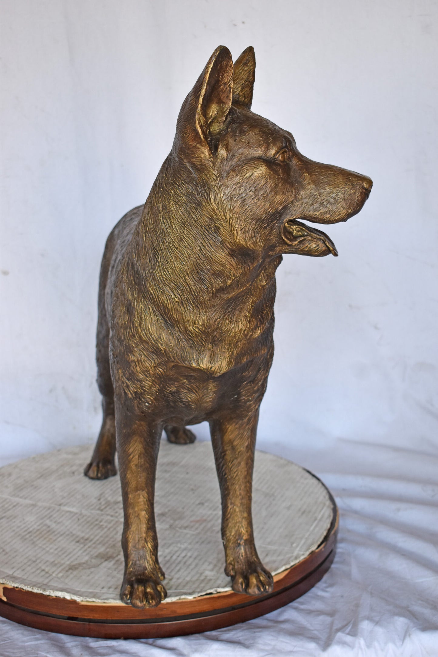 German Shepherd Alsatian Standing dog bronze statue - Size: 28"L x 6"W x 27"H.