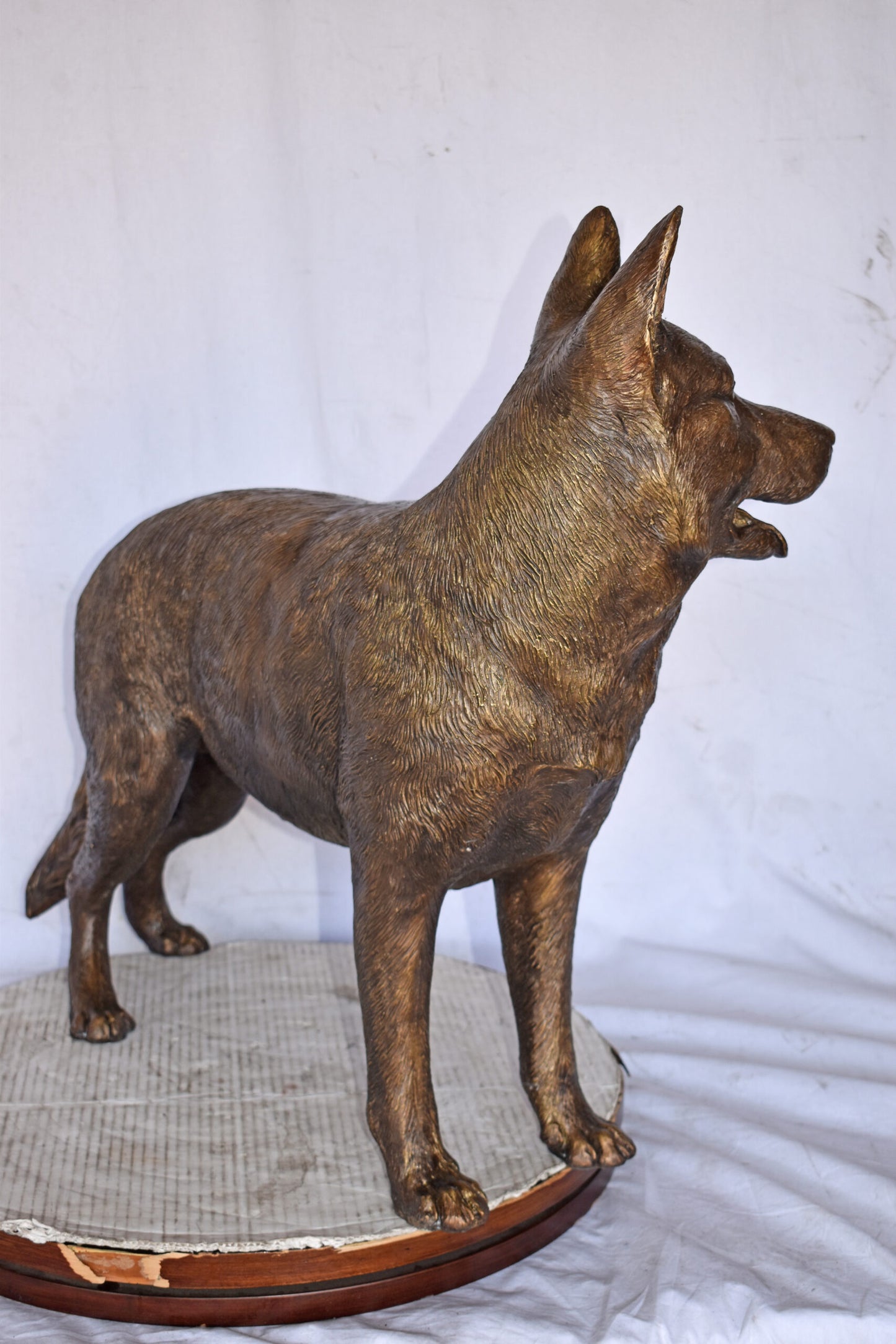 German Shepherd Alsatian Standing dog bronze statue - Size: 28"L x 6"W x 27"H.