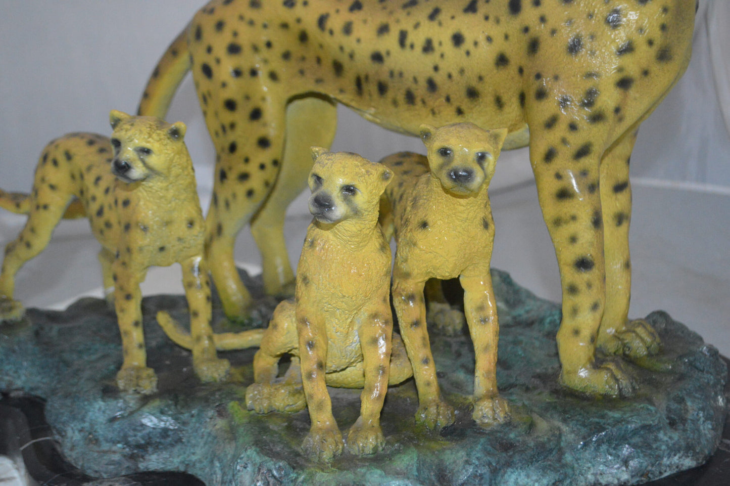 Cheetah Family Bronze Statue on Marble -  Size: 24"L x 14"W x 18"H.
