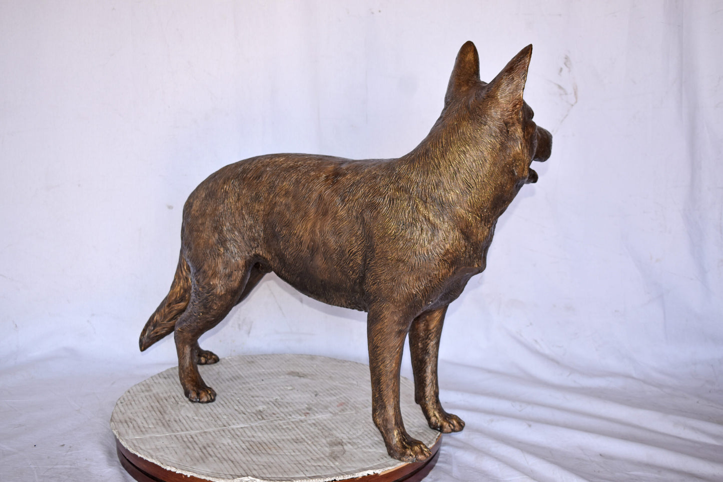 German Shepherd Alsatian Standing dog bronze statue - Size: 28"L x 6"W x 27"H.