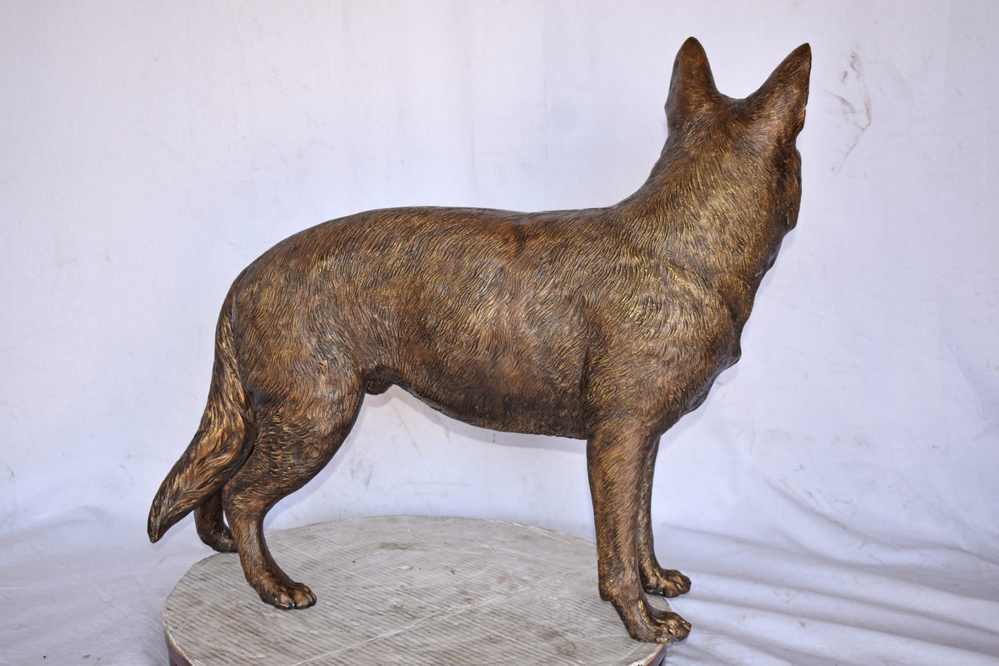 German Shepherd Alsatian Standing dog bronze statue - Size: 28"L x 6"W x 27"H.