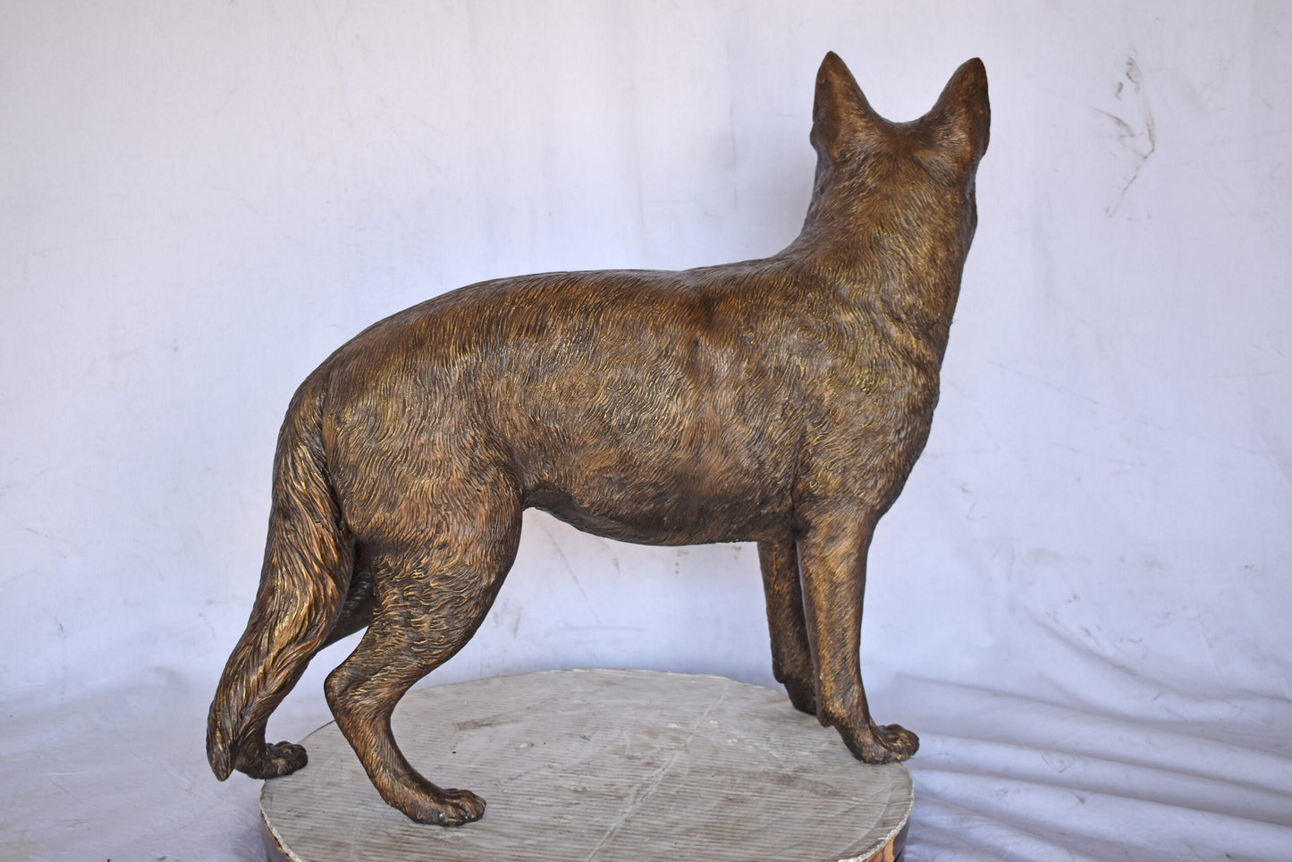 German Shepherd Alsatian Standing dog bronze statue - Size: 28"L x 6"W x 27"H.