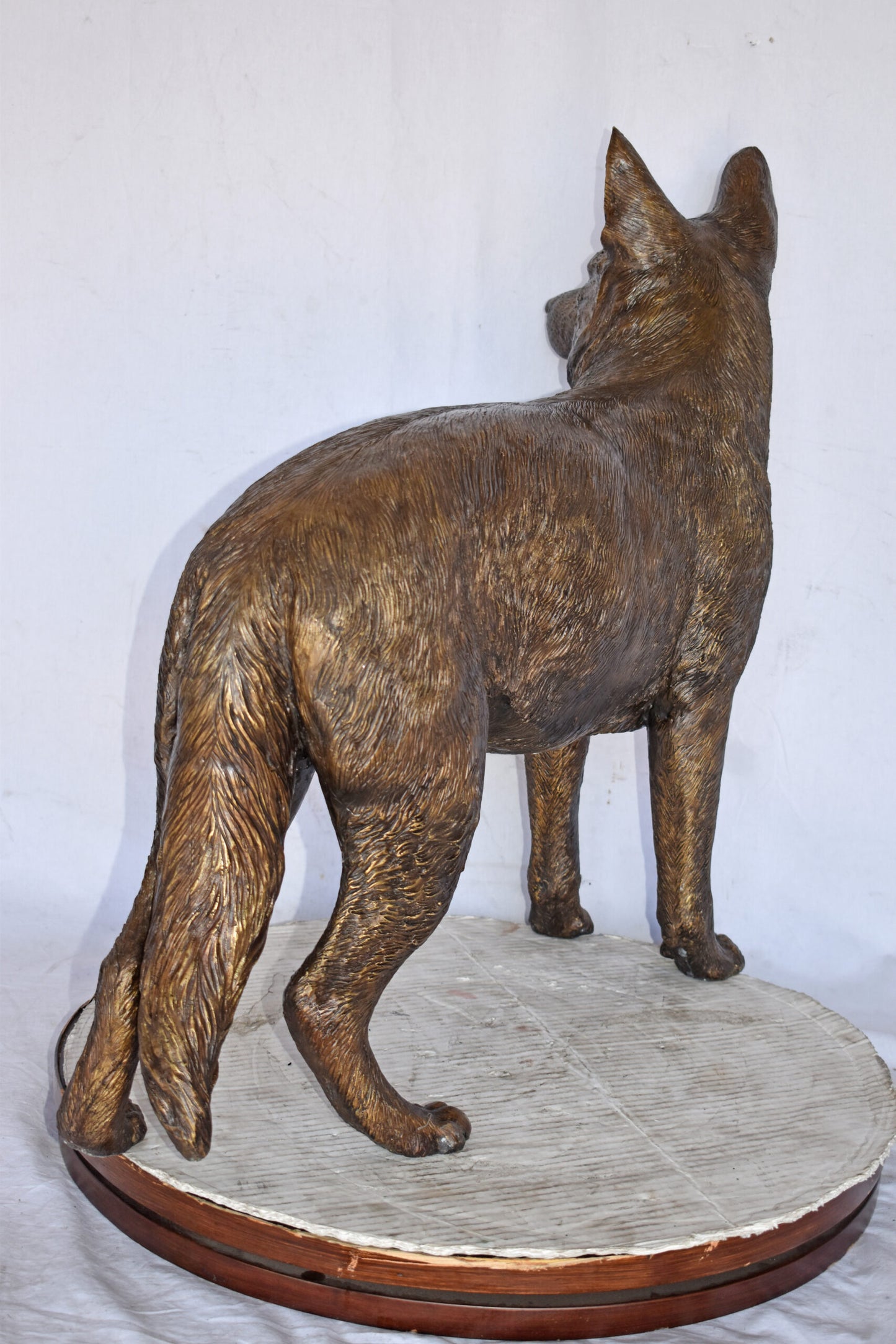 German Shepherd Alsatian Standing dog bronze statue - Size: 28"L x 6"W x 27"H.