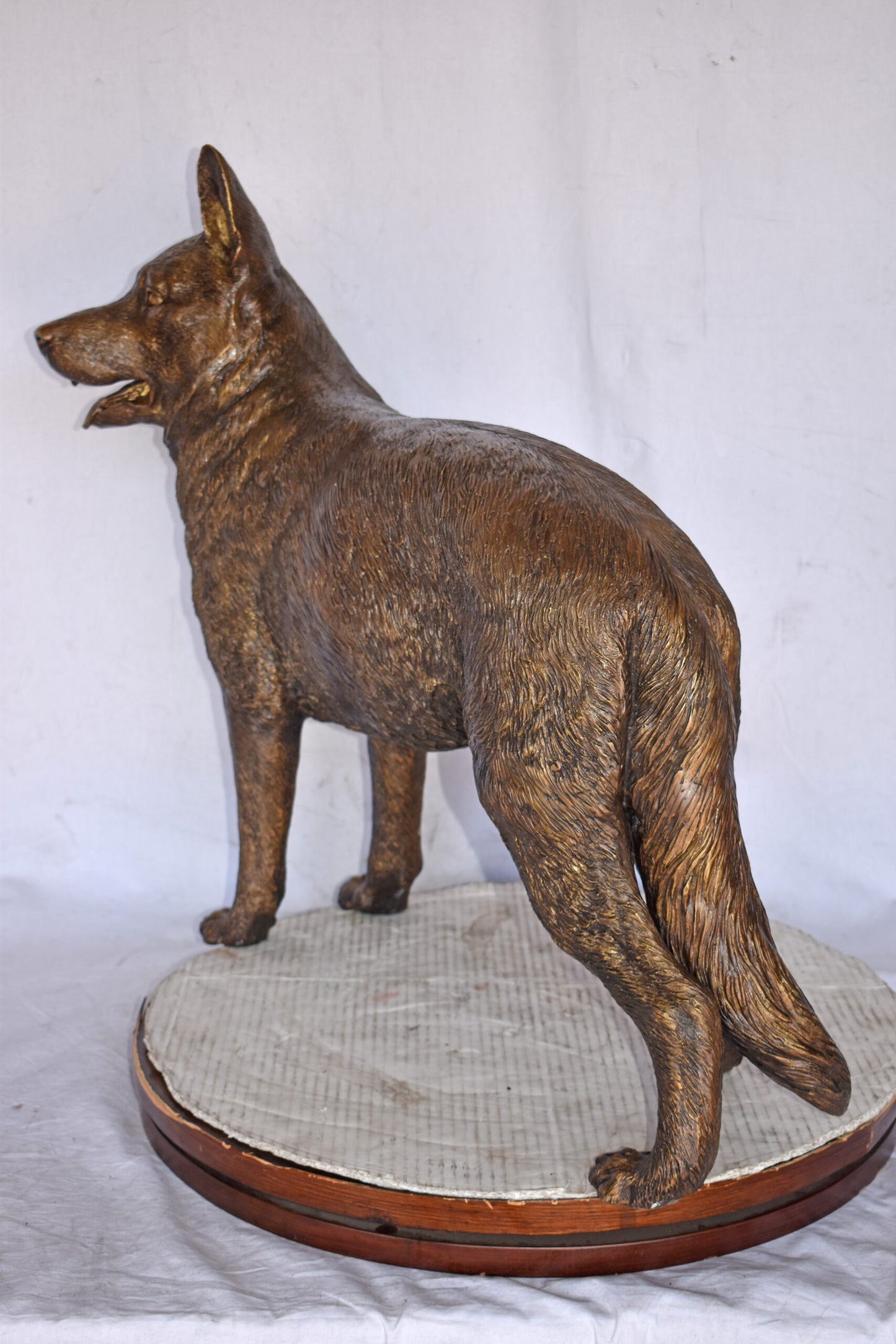 German Shepherd Alsatian Standing dog bronze statue - Size: 28"L x 6"W x 27"H.
