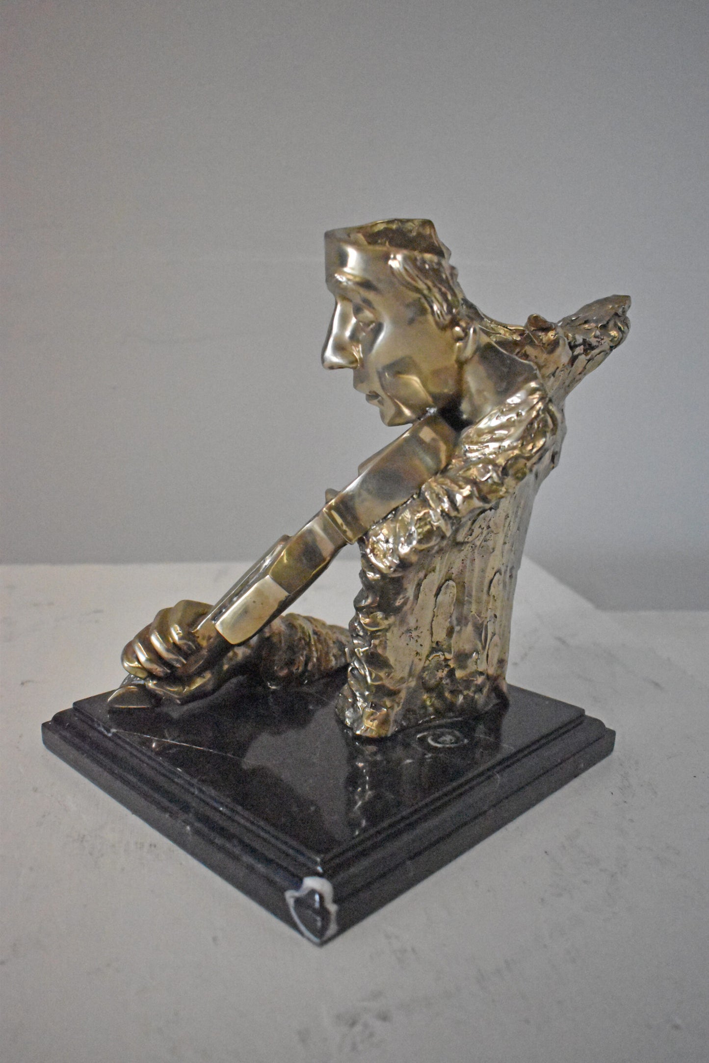 Man Playing the Violin Bronze Statue, Silver Finish - Size: 12"L x 9"W x 11"H.