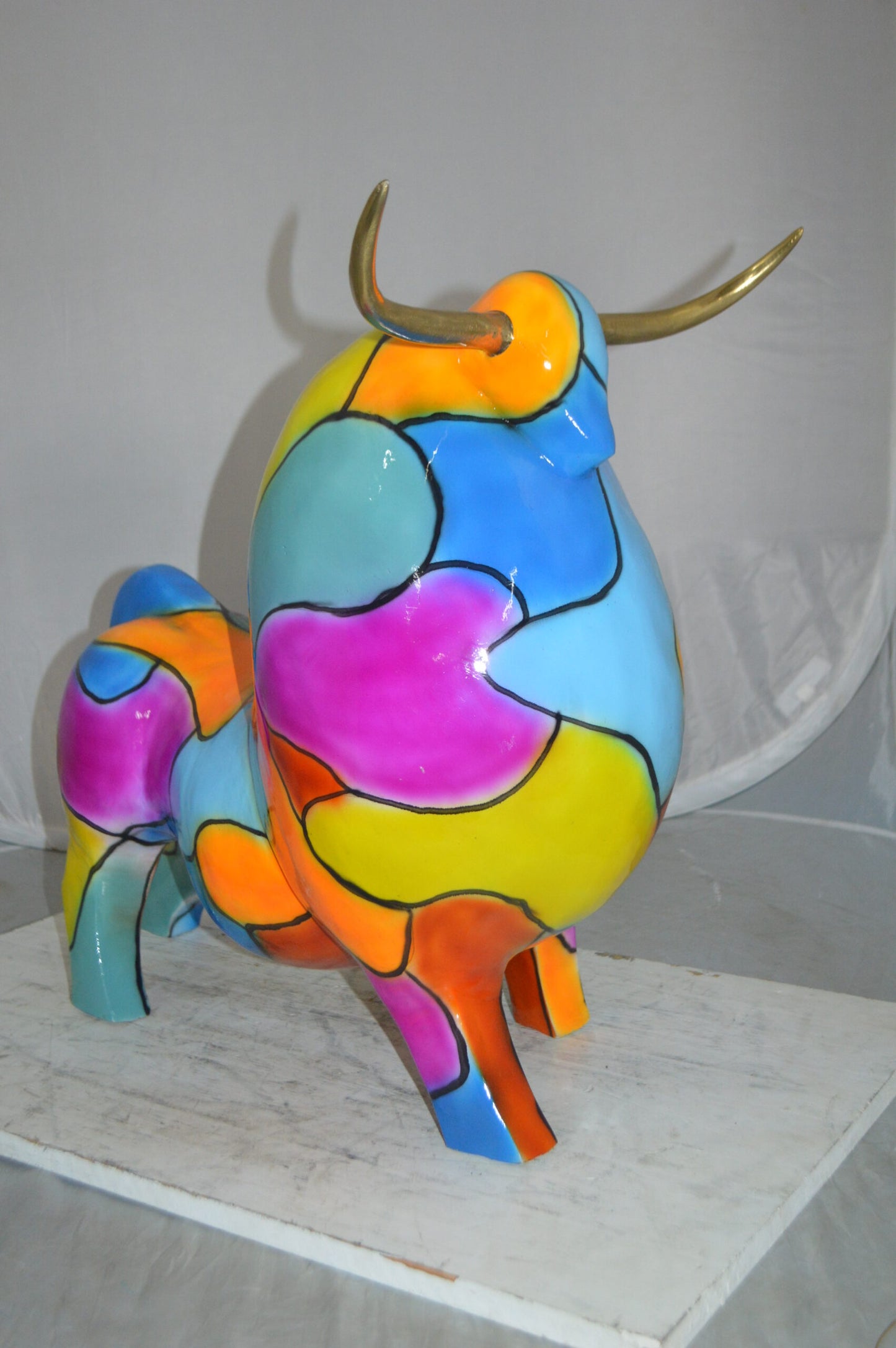 Modern Bull Bronze Statue - Size: 26"L x 12"W x 23"H.