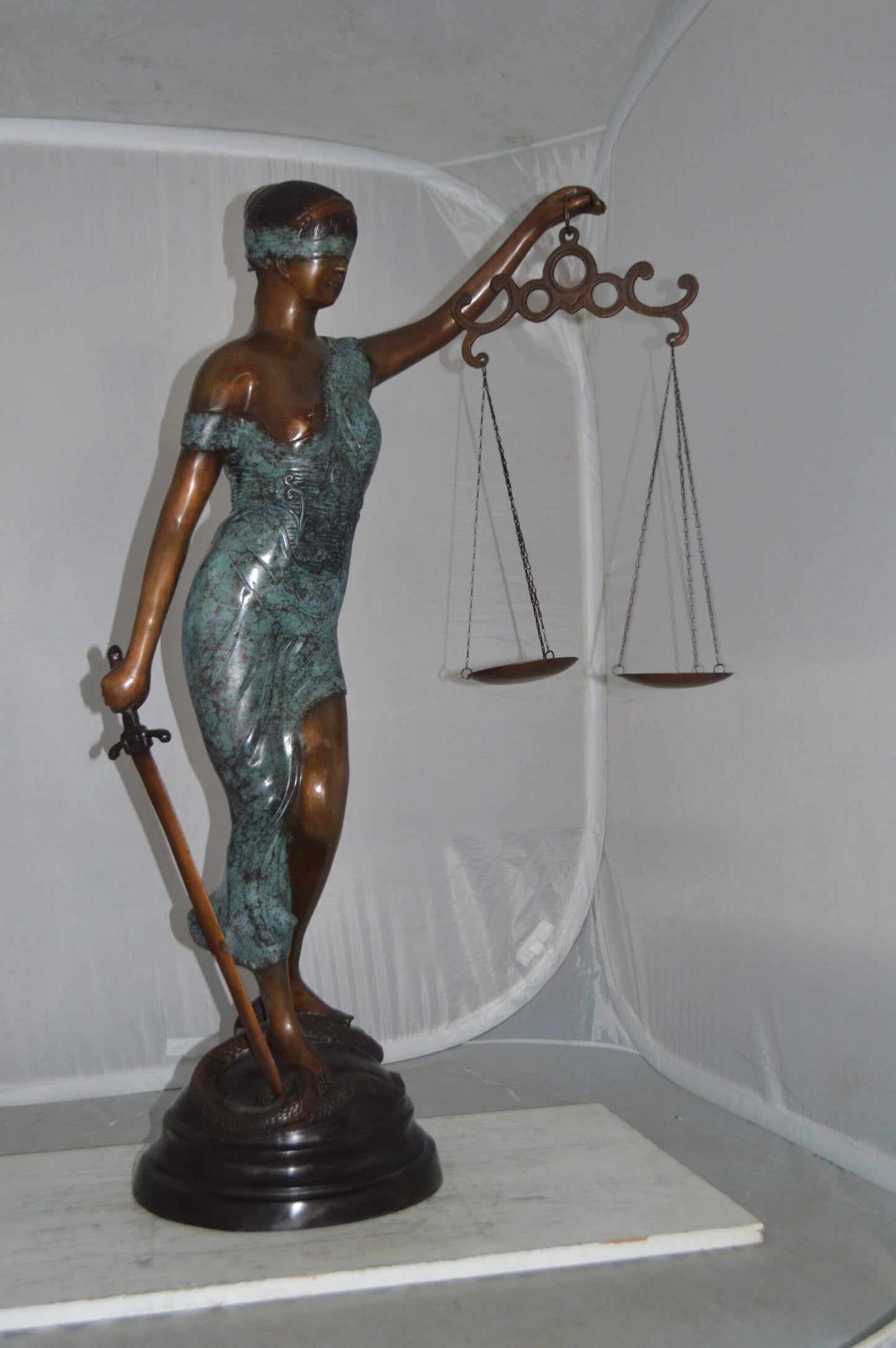 Lady Justice Large Bronze Statue - Size: 22"L x 13"W x 44"H.