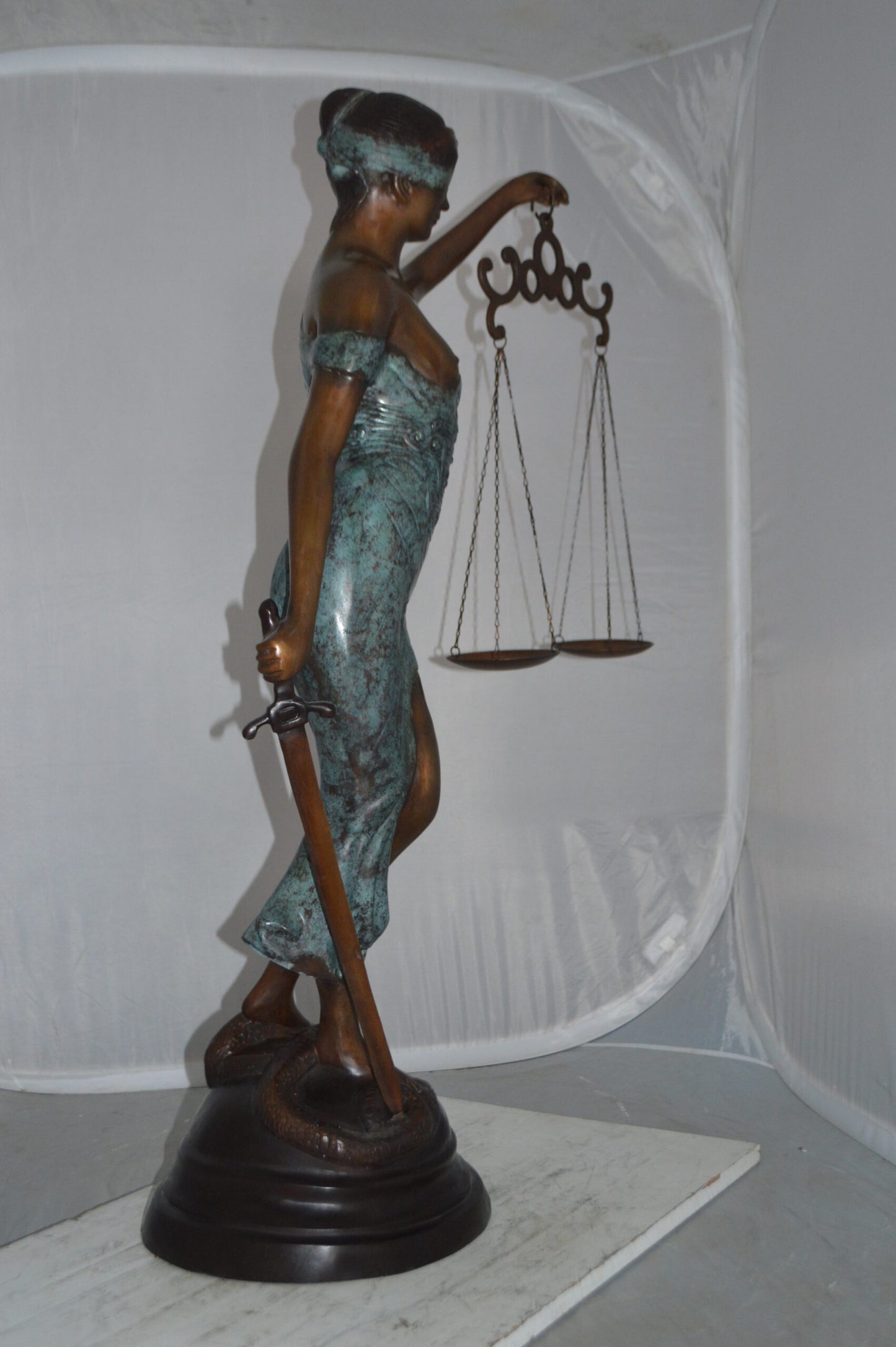Lady Justice Large Bronze Statue - Size: 22"L x 13"W x 44"H.