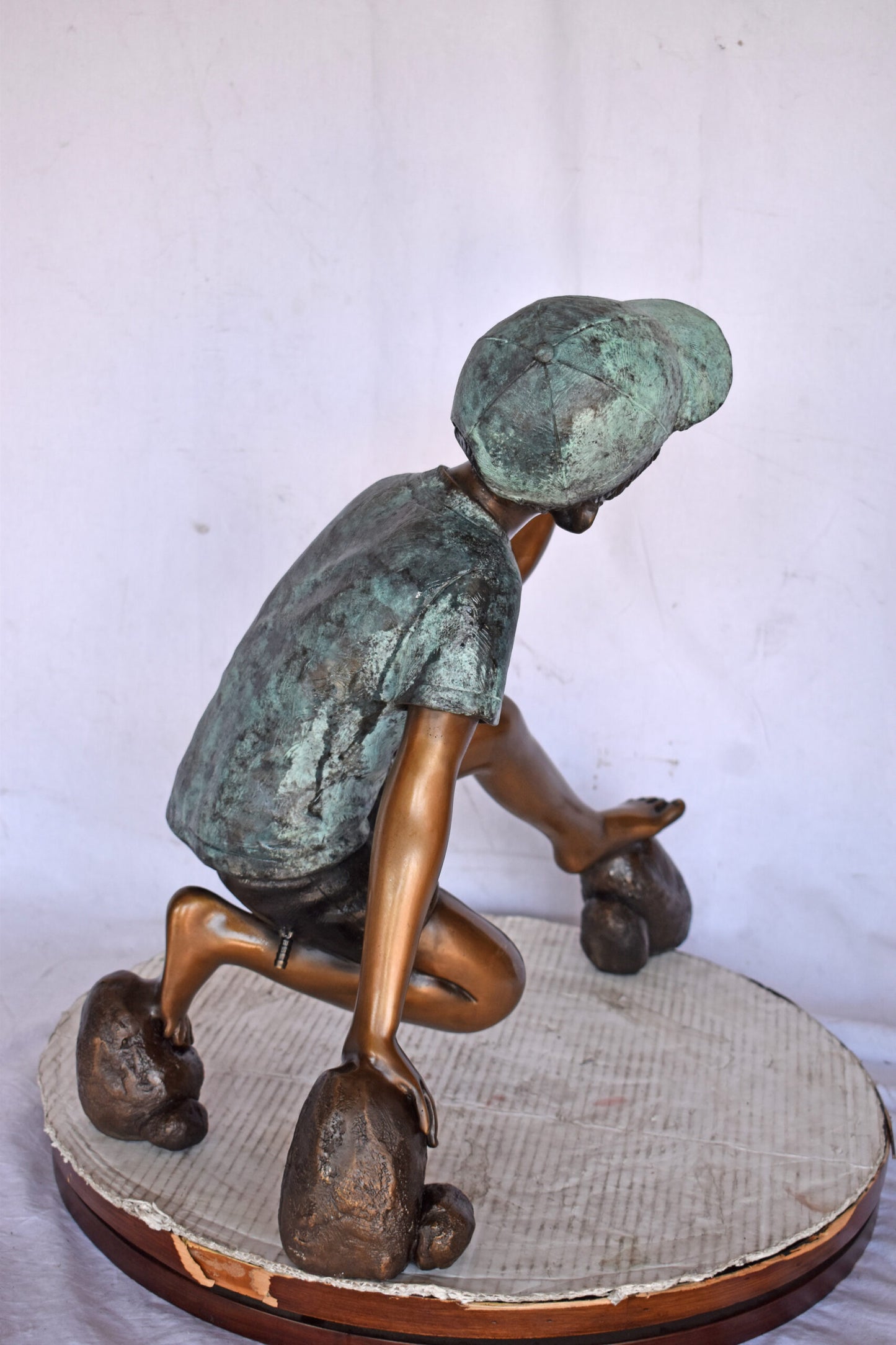 Adventurous Boy Holds a turtle bronze statue fountain-Size 22" x 11" x 23"H