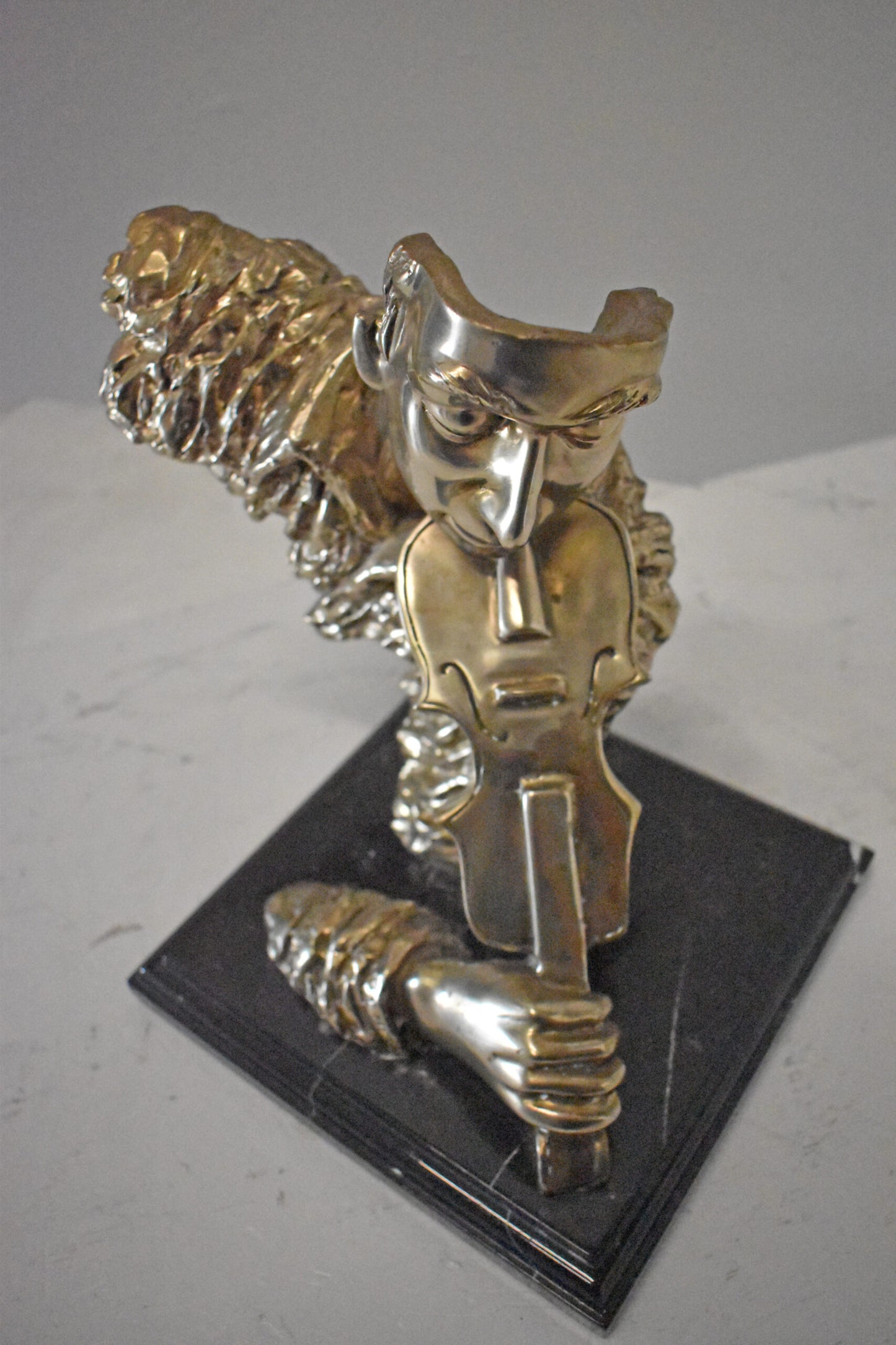 Man Playing the Violin Bronze Statue, Silver Finish - Size: 12"L x 9"W x 11"H.