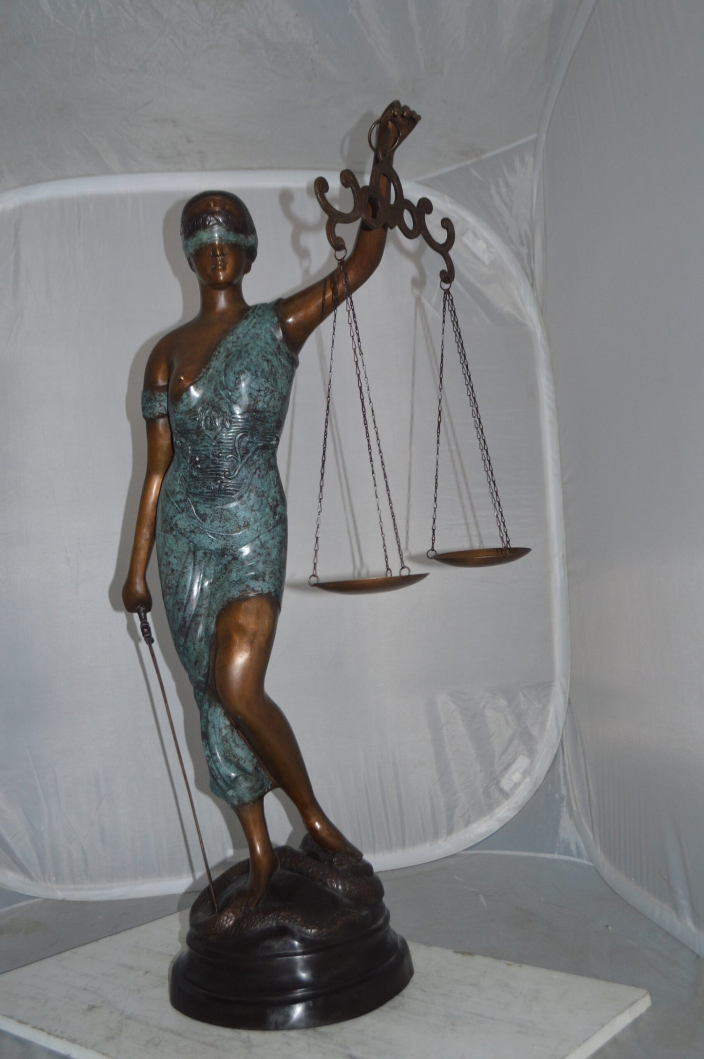 Lady Justice Large Bronze Statue - Size: 22"L x 13"W x 44"H.