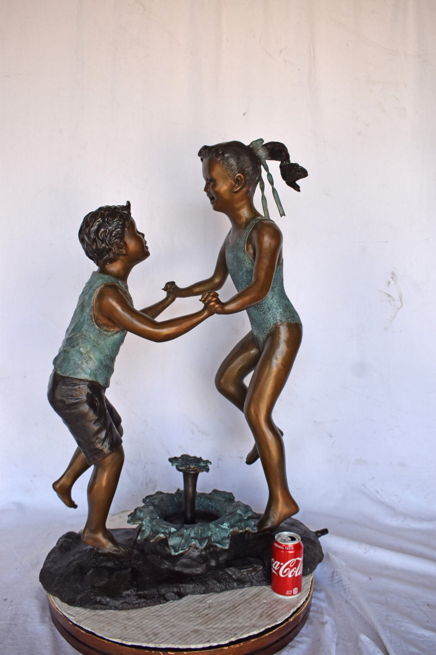 Young Boy and girl dancing around fountain bronze statue-Size 28" x 13" x 38"H