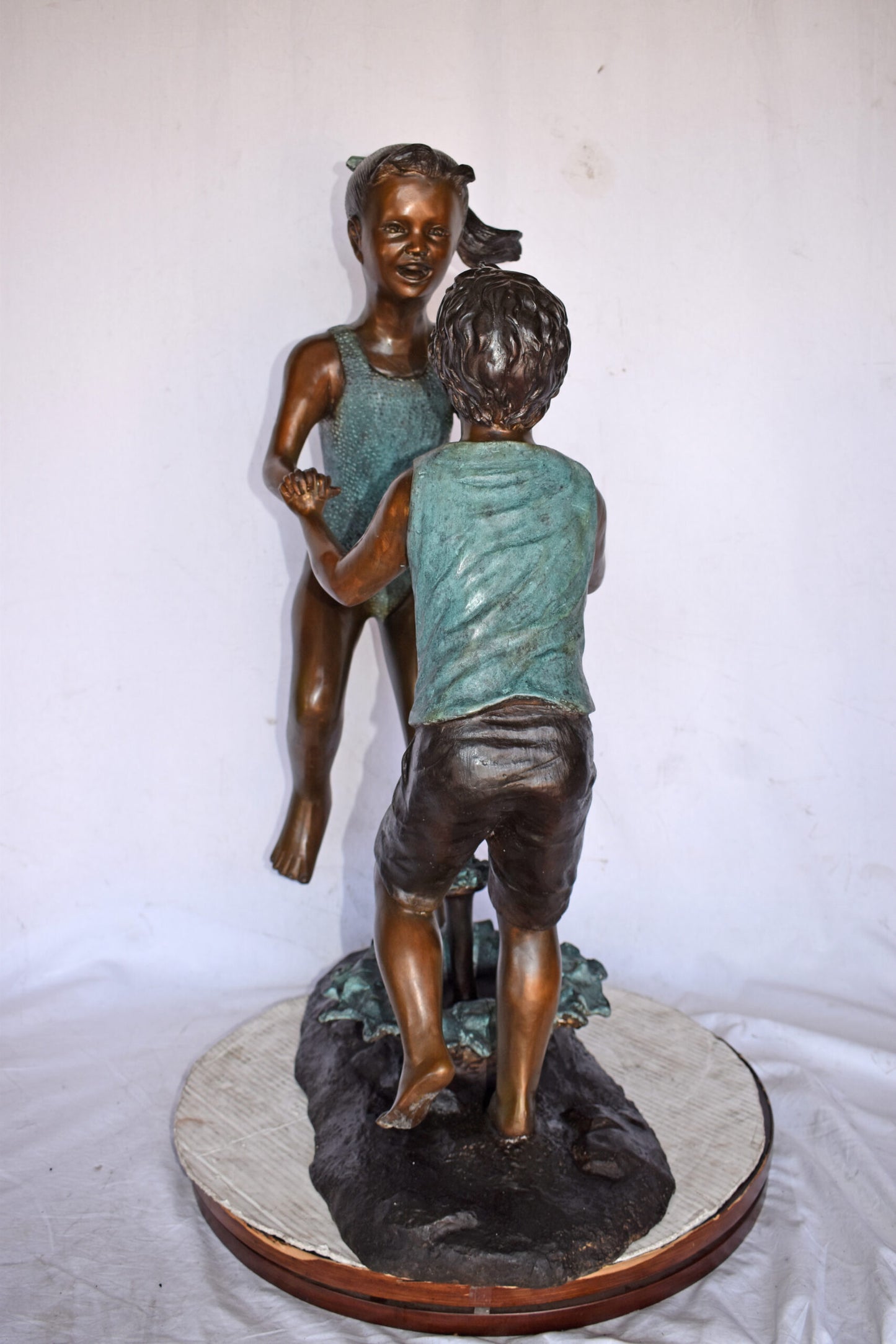 Young Boy and girl dancing around fountain bronze statue-Size 28" x 13" x 38"H