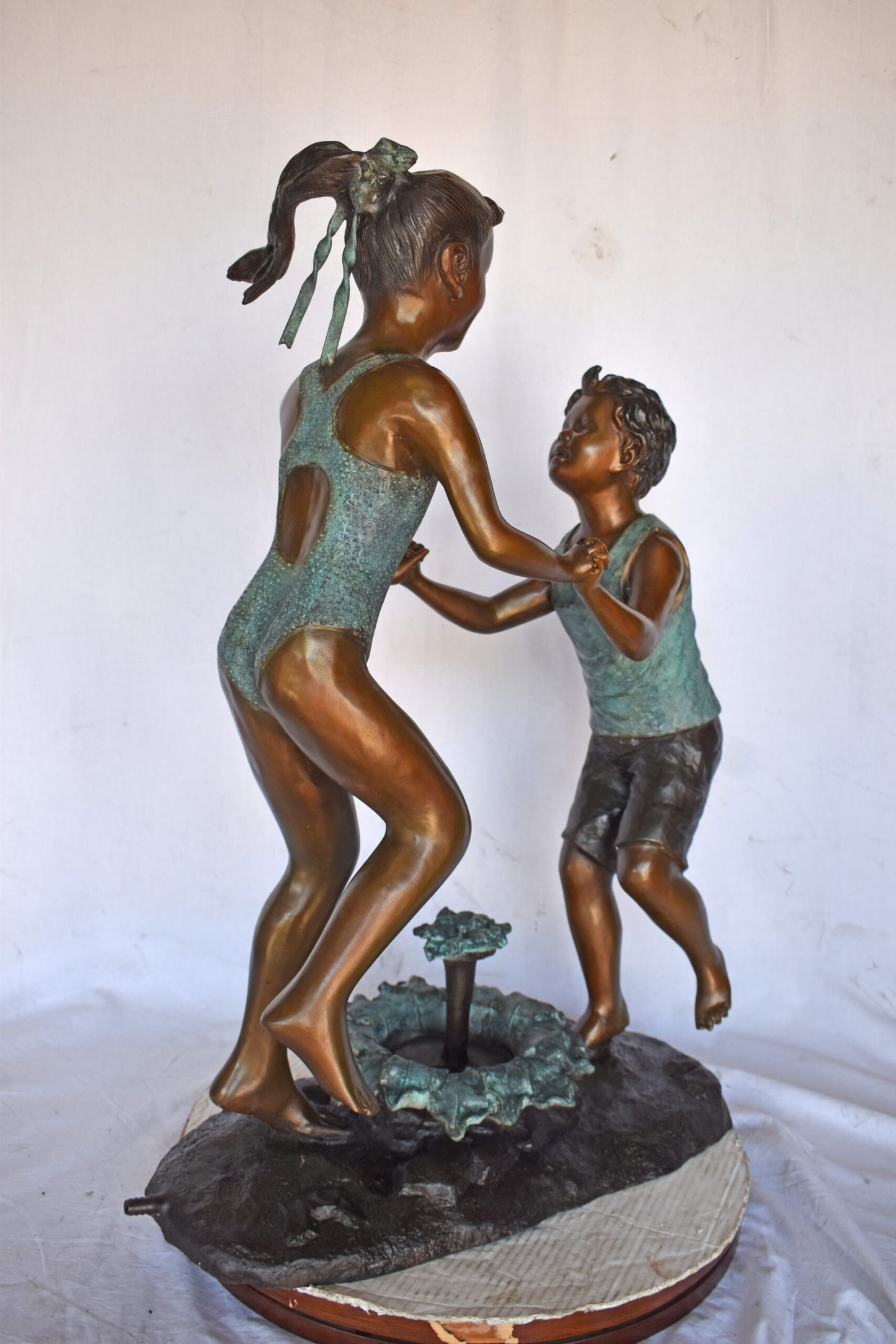 Young Boy and girl dancing around fountain bronze statue-Size 28" x 13" x 38"H