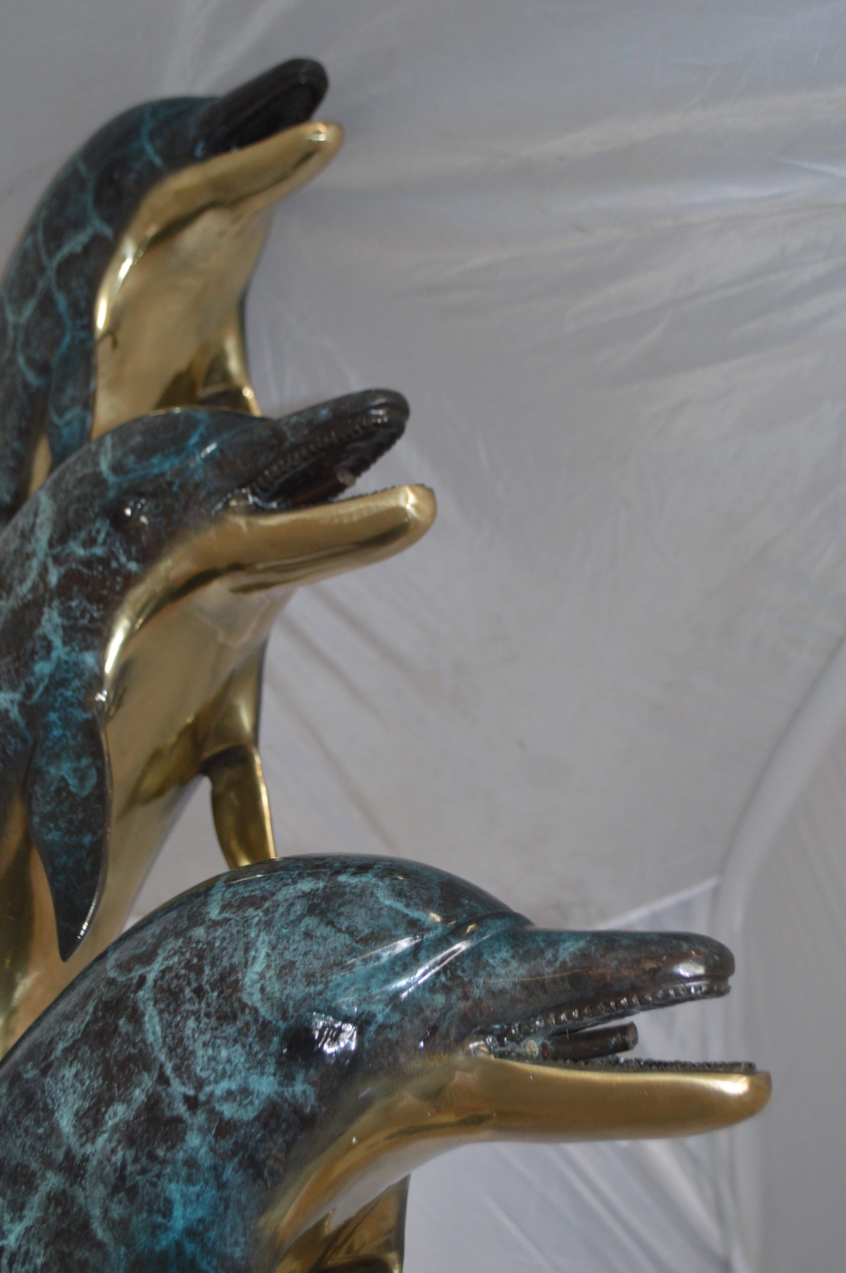 Three Dolphins Overreach Each Other Fountain  Bronze Statue -  22"x 15"x 68"H.