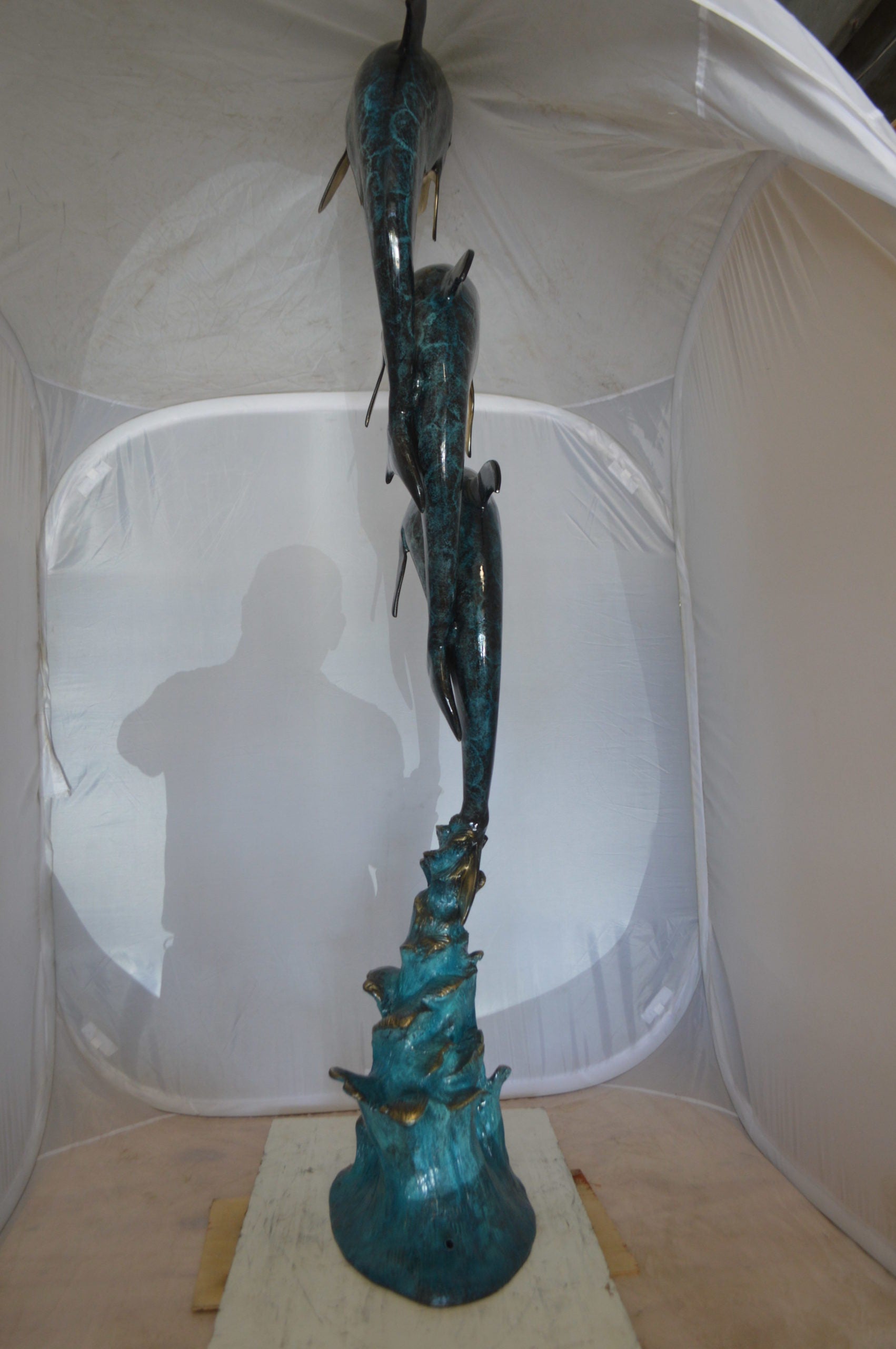 Three Dolphins Overreach Each Other Fountain  Bronze Statue -  22"x 15"x 68"H.