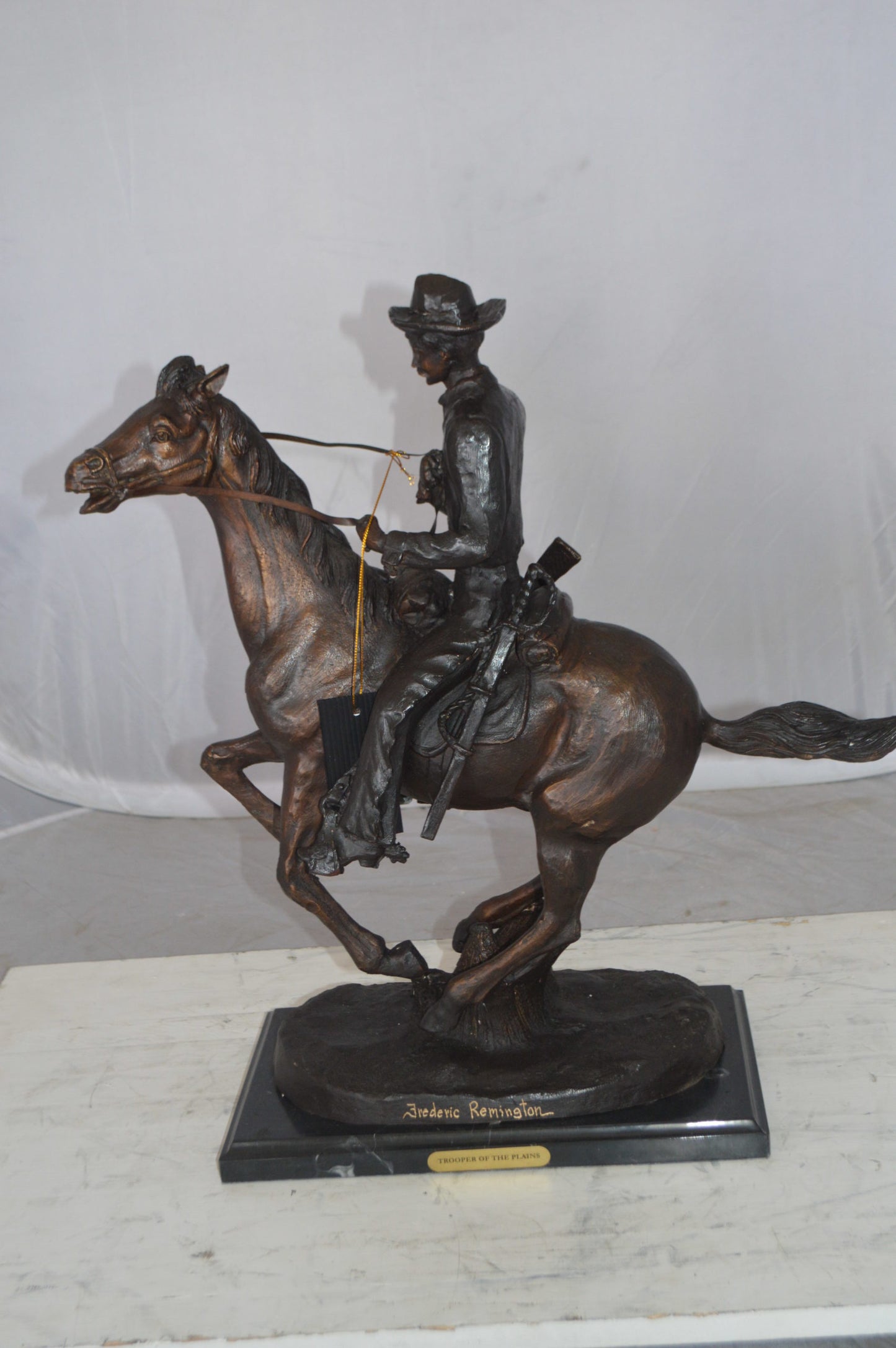 Trooper of the Plains Bronze Statue by Remington - Size: 9"L x 22"W x 22"H.