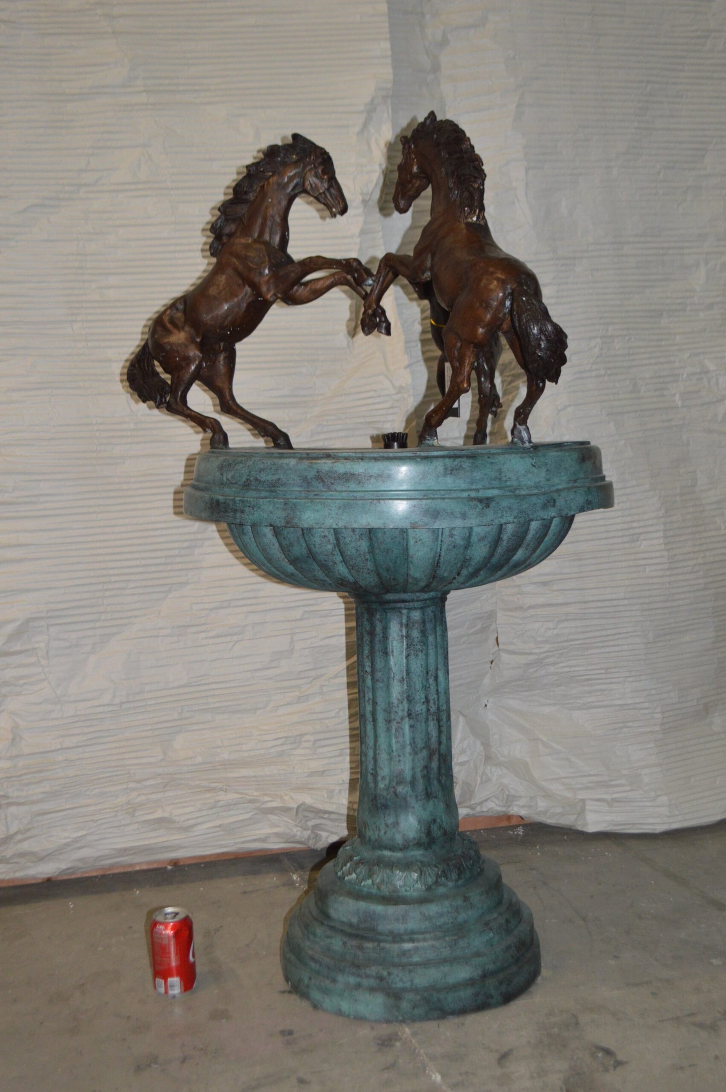 Three Horses on a Tray Fountain Bronze Statue - Size: 30"L x 30"W x 51"H.