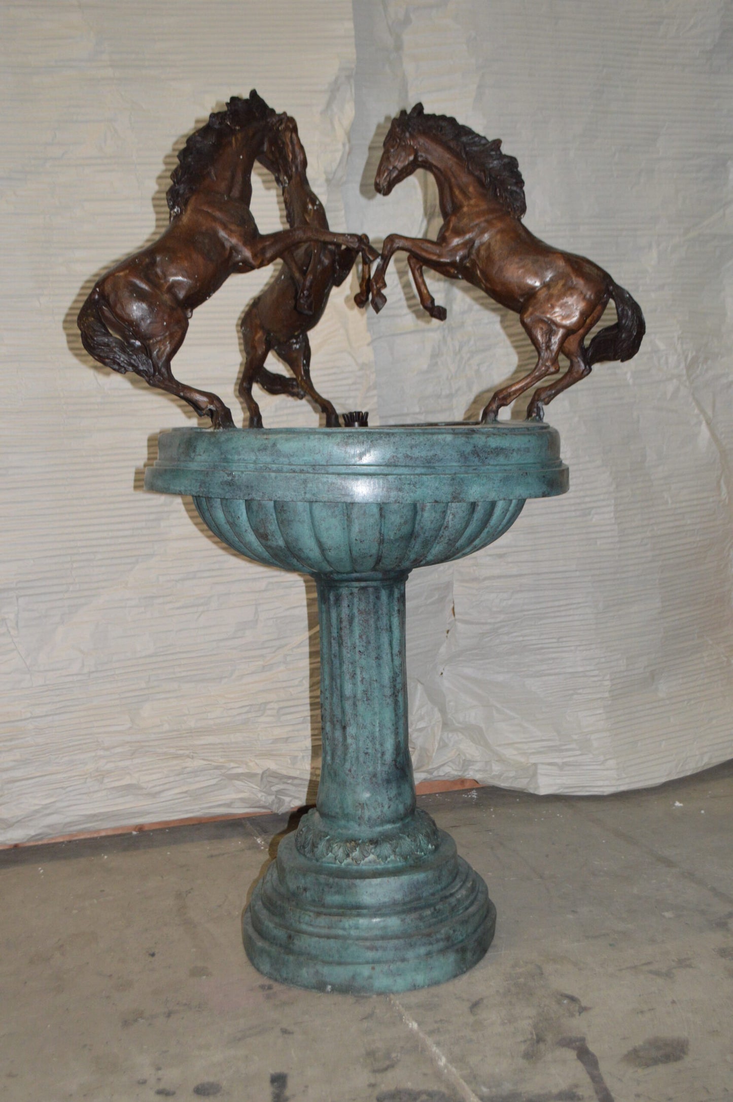 Three Horses on a Tray Fountain Bronze Statue - Size: 30"L x 30"W x 51"H.
