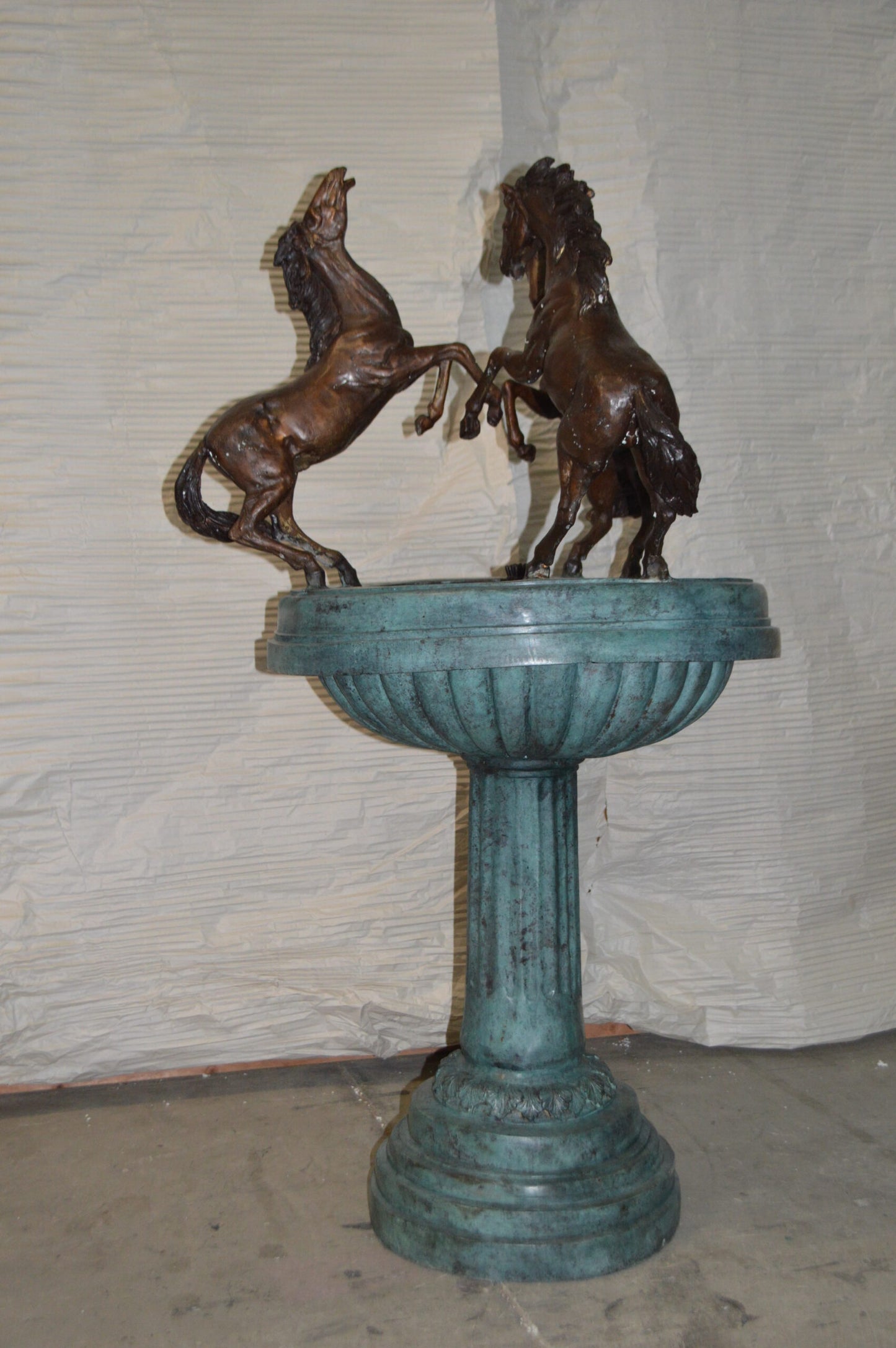 Three Horses on a Tray Fountain Bronze Statue - Size: 30"L x 30"W x 51"H.