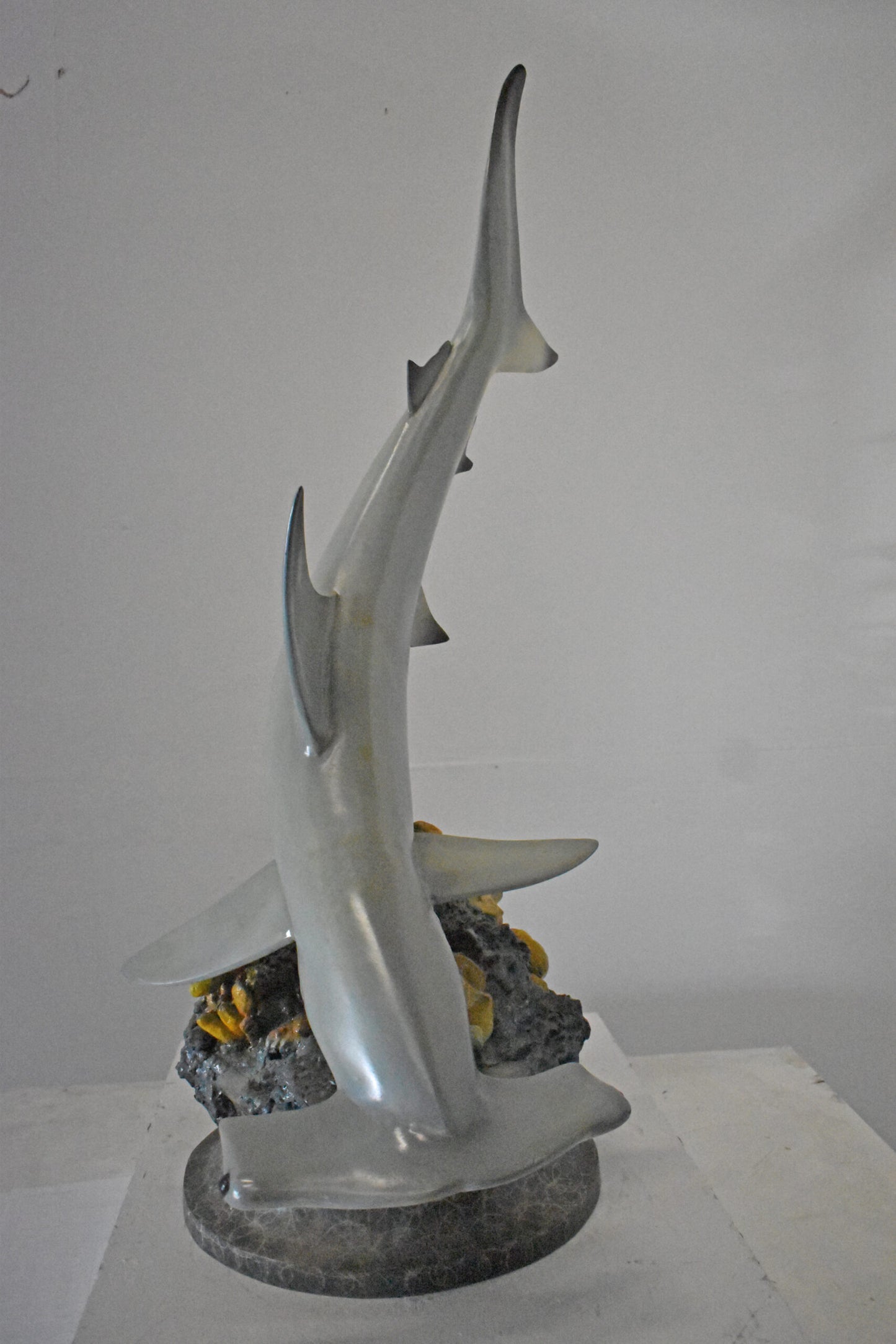 Hammer Shark with Corals Bronze Statue mounted on Marble-Size 20" x 18" x 42"H