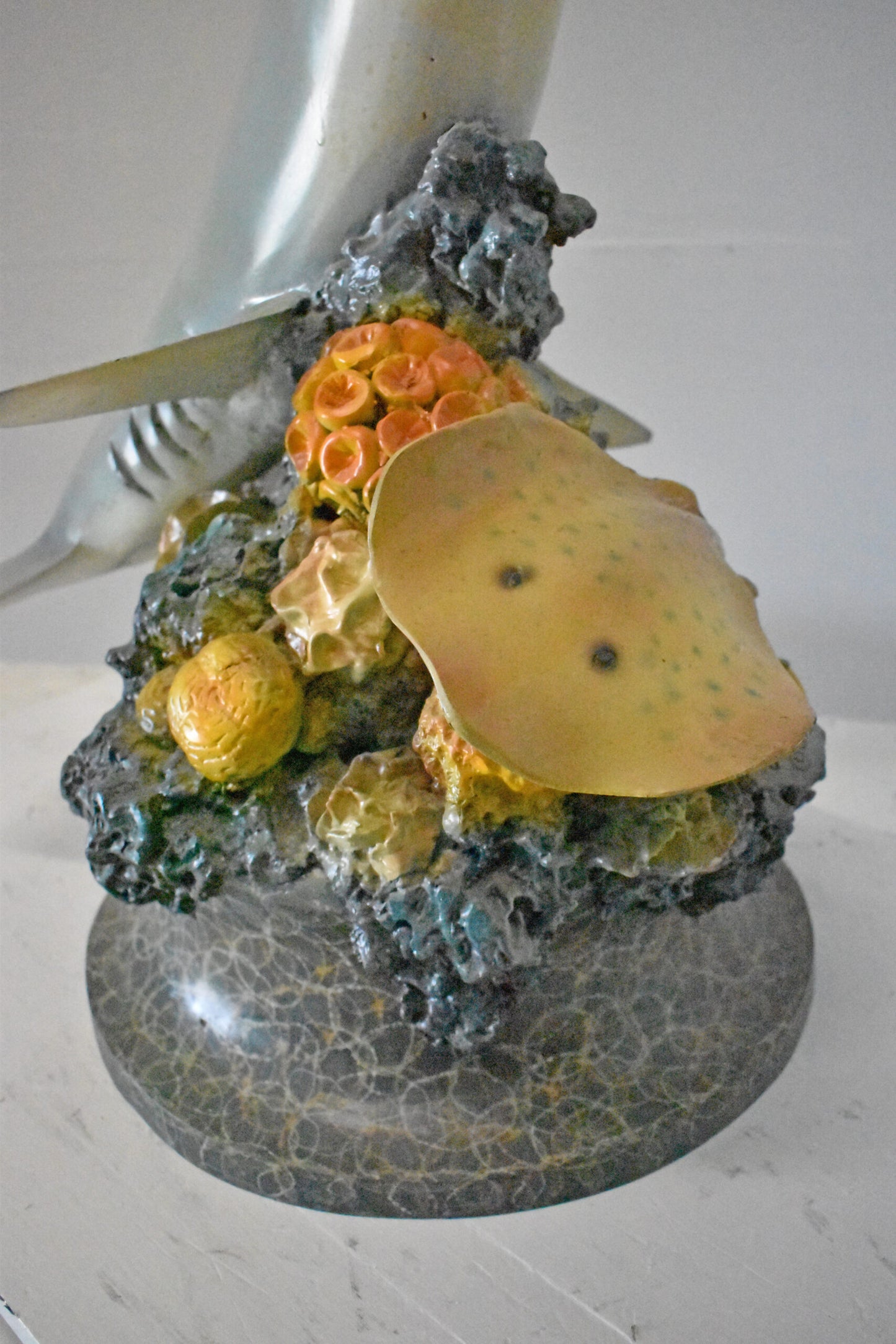 Hammer Shark with Corals Bronze Statue mounted on Marble-Size 20" x 18" x 42"H