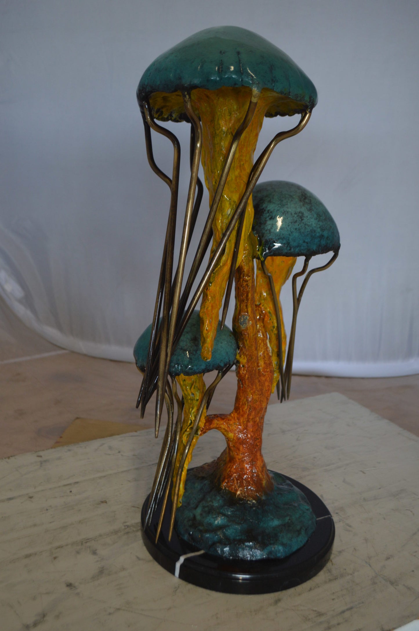 Three Jellyfish Bronze Statue - Size: 12"L x 10"W x 22"H.