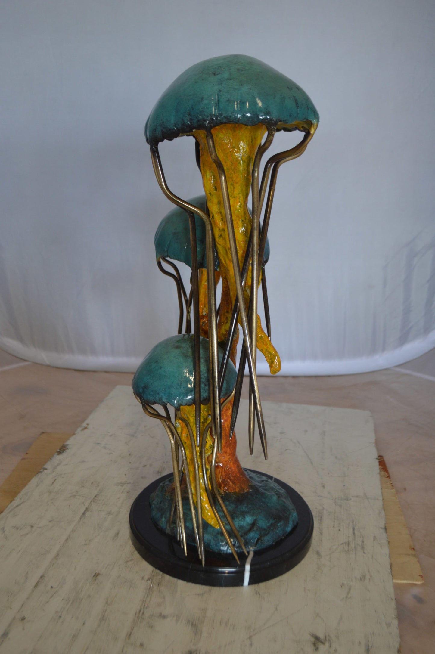 Three Jellyfish Bronze Statue - Size: 12"L x 10"W x 22"H.