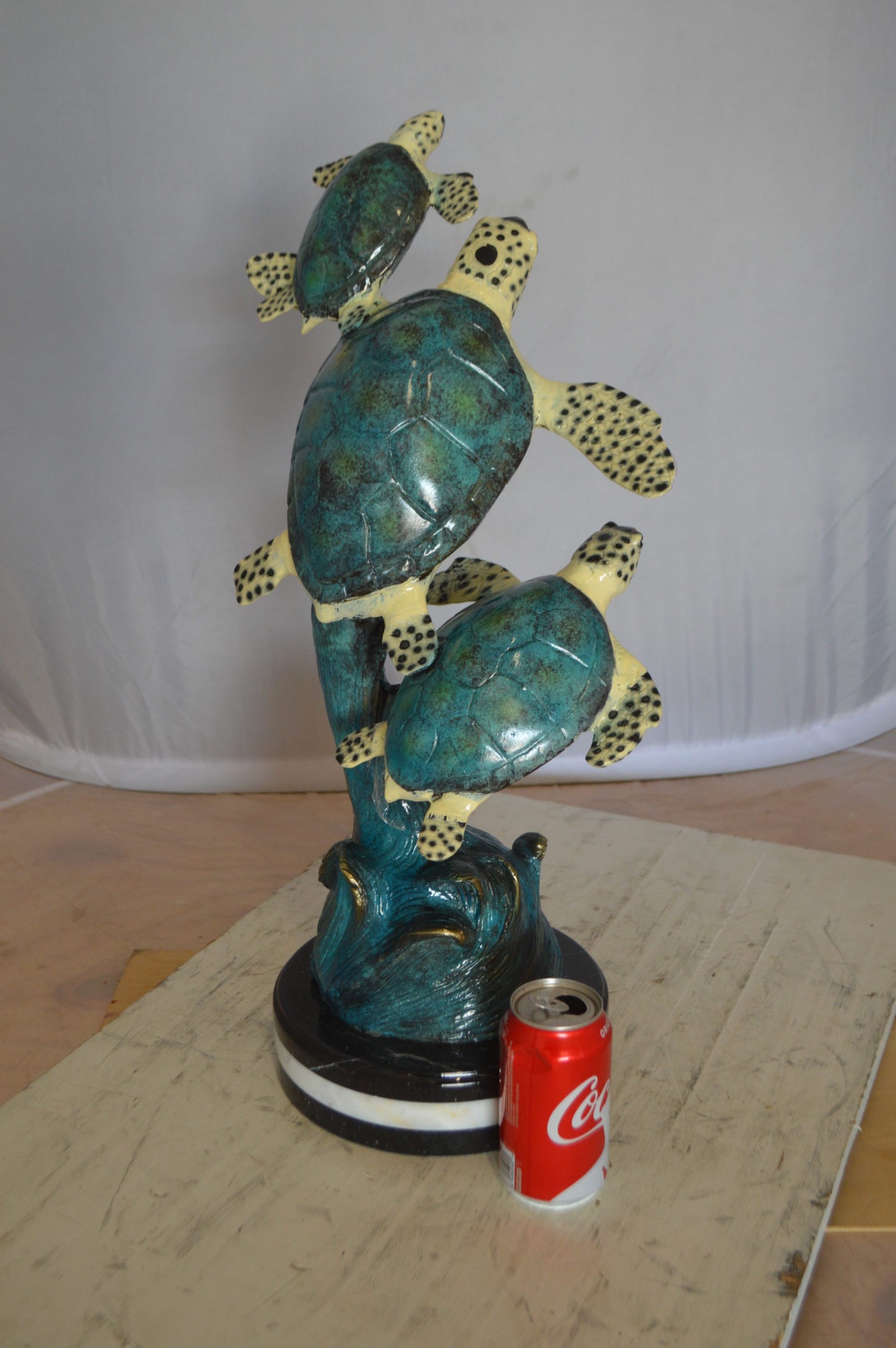 Three Turtles Overreach Each Other Bronze Statue - Size: 15"L x 9"W x 24"H.