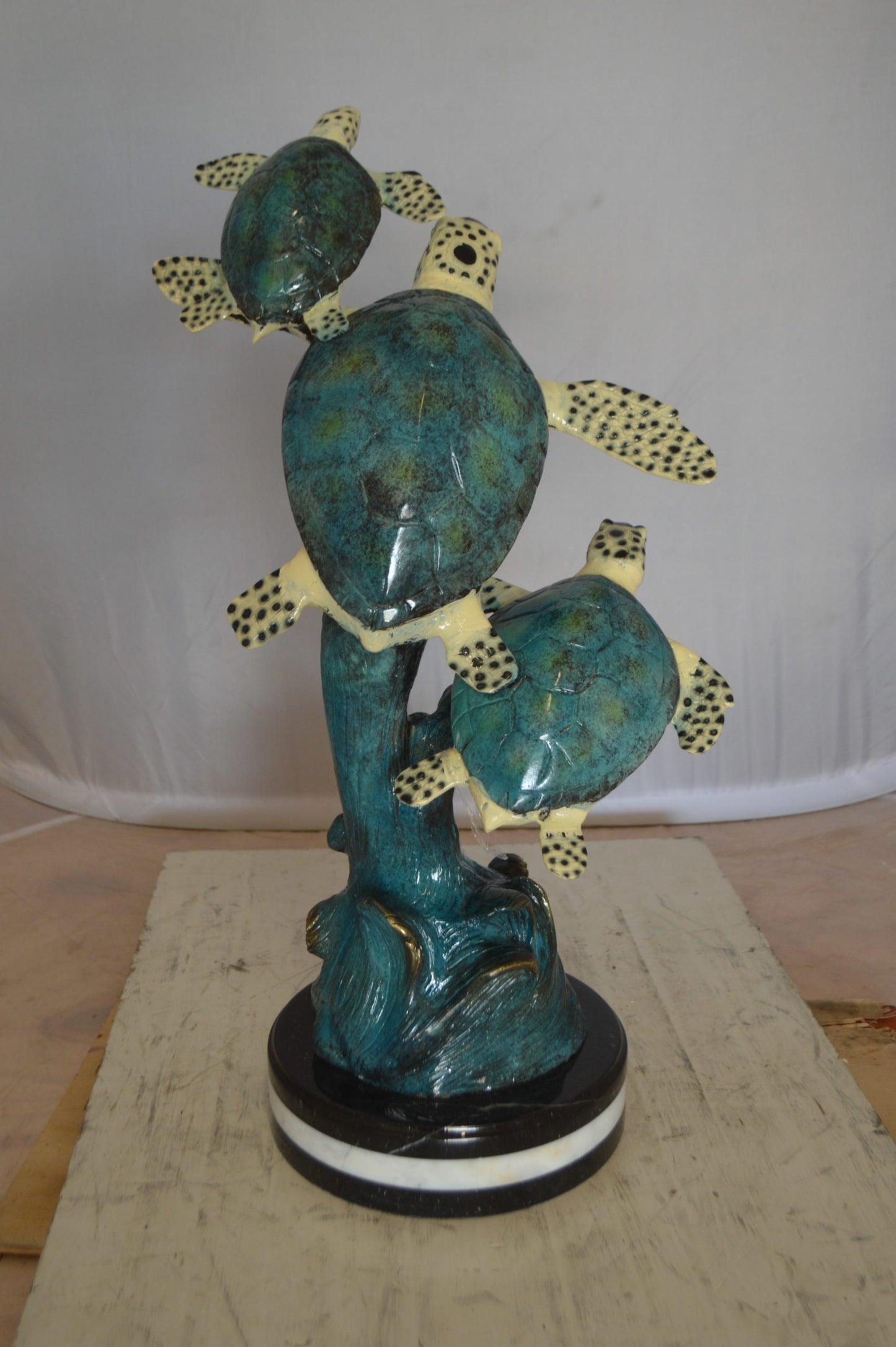 Three Turtles Overreach Each Other Bronze Statue - Size: 15"L x 9"W x 24"H.