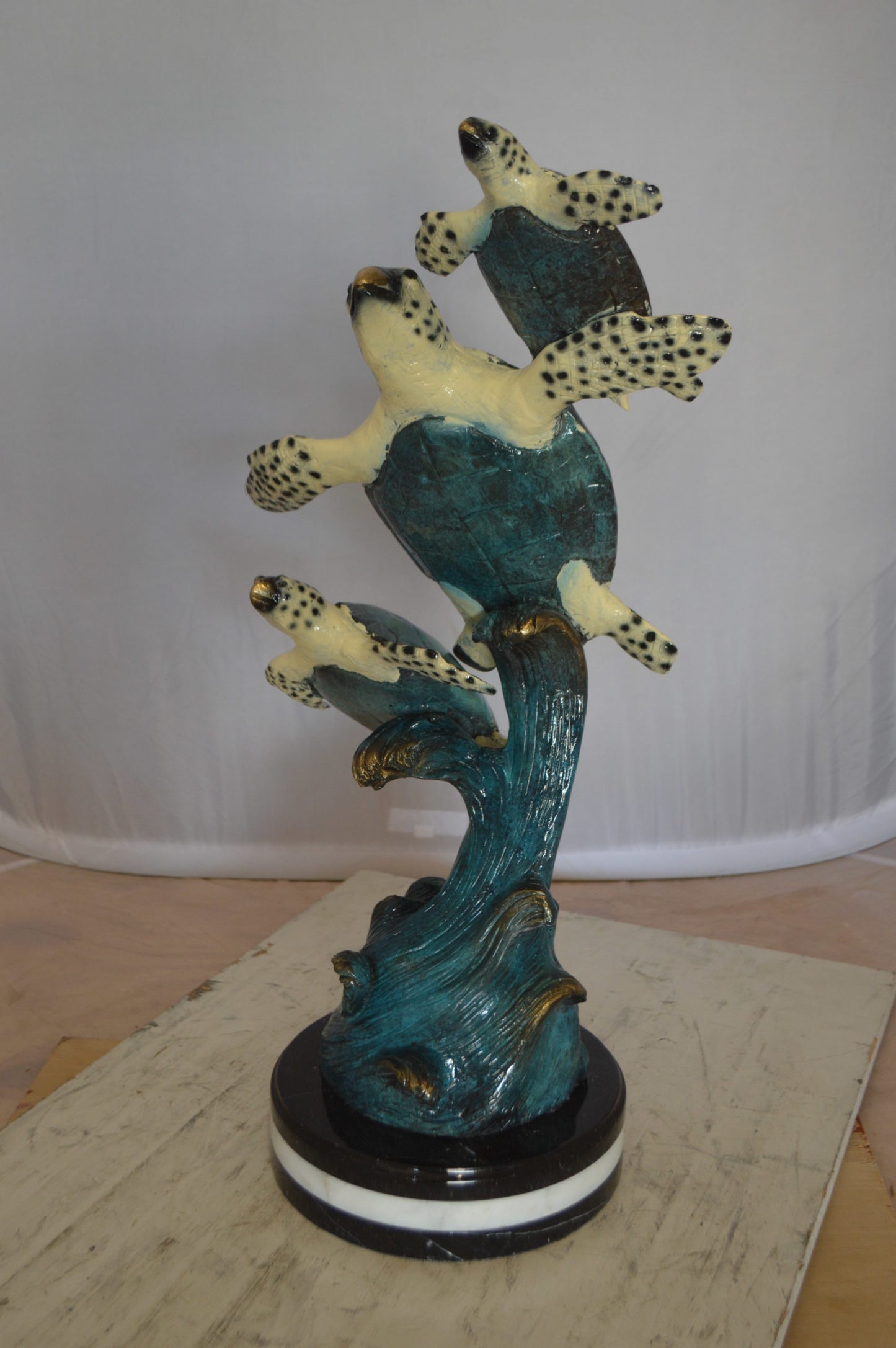 Three Turtles Overreach Each Other Bronze Statue - Size: 15"L x 9"W x 24"H.