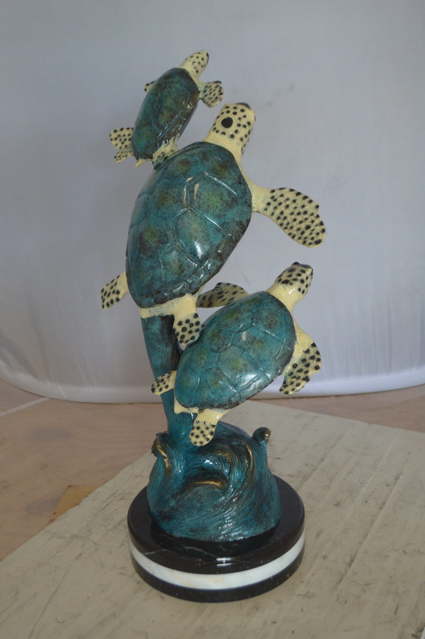 Three Turtles Overreach Each Other Bronze Statue - Size: 15"L x 9"W x 24"H.