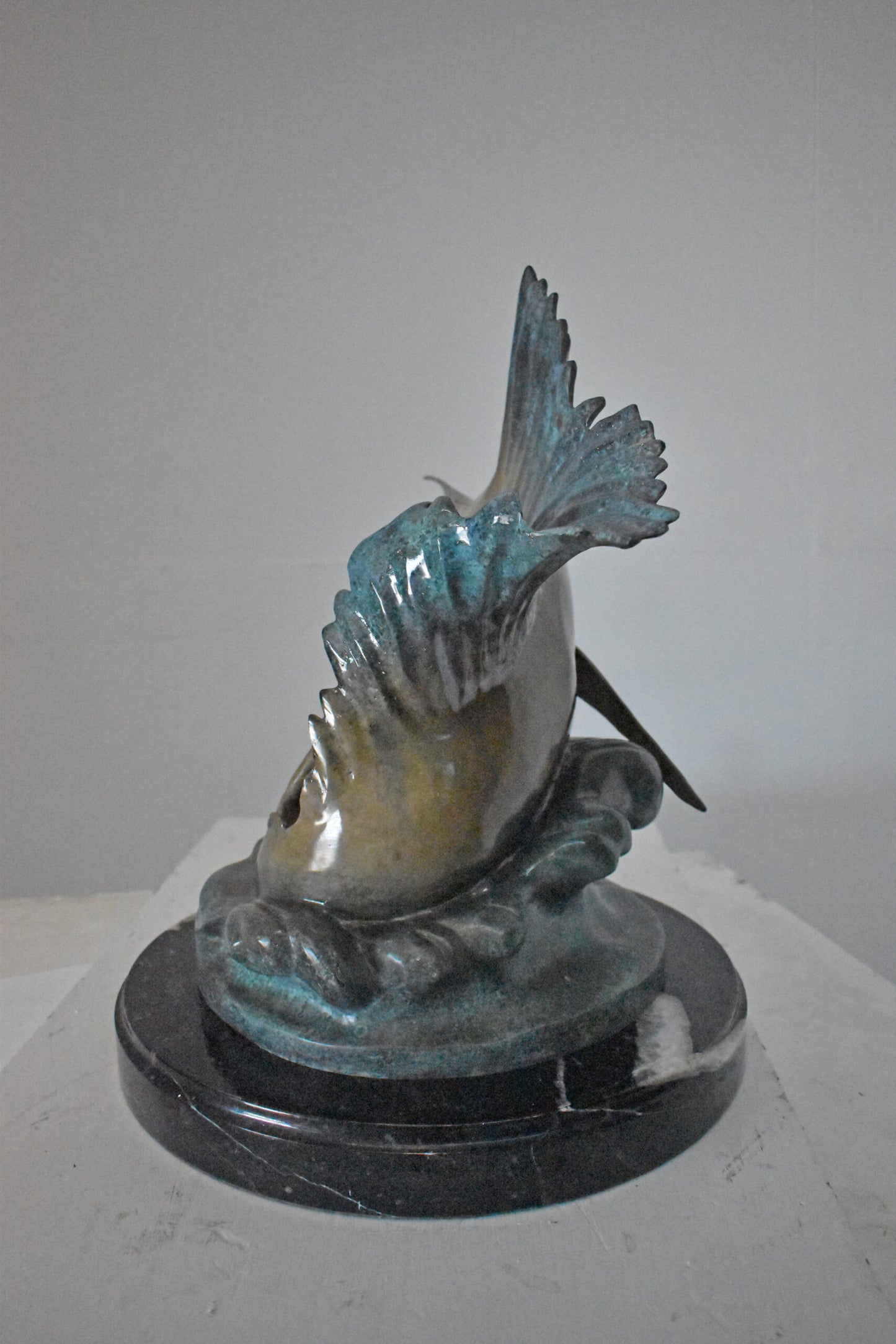 Nifao Sailfish Catching Fish Bronze Statue on Marble Base – Lost Wax Cast Ocean Life Sculpture with Hand-Applied Patina, Marine Wildlife Decor,26" x 16" x 25"H.