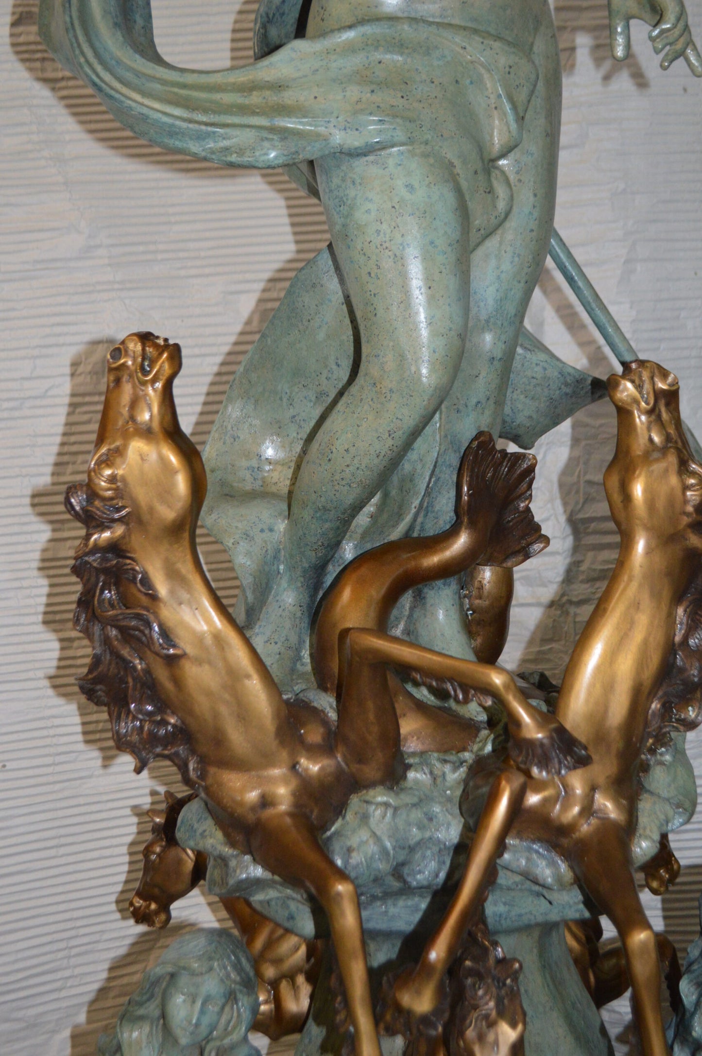 Neptune Fountain W six Horses Bronze Statue -  Size: 38"L x 38"W x 90"H.