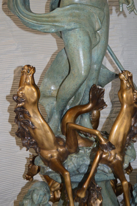 Neptune Fountain W six Horses Bronze Statue -  Size: 38"L x 38"W x 90"H.