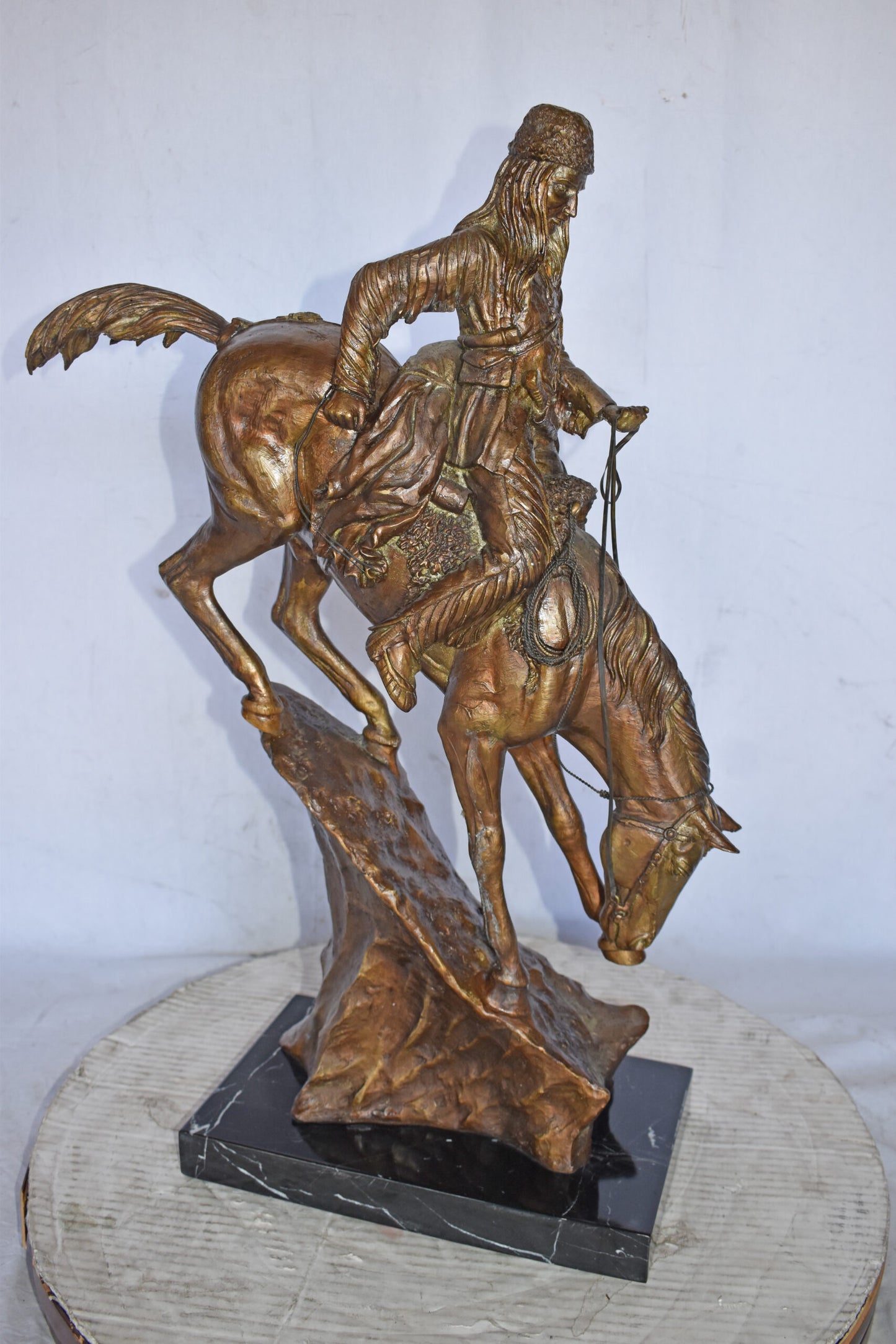 Mountain Man Bronze Statue, a Remington Replica - Size: 18"L x 8"W x 28"H.