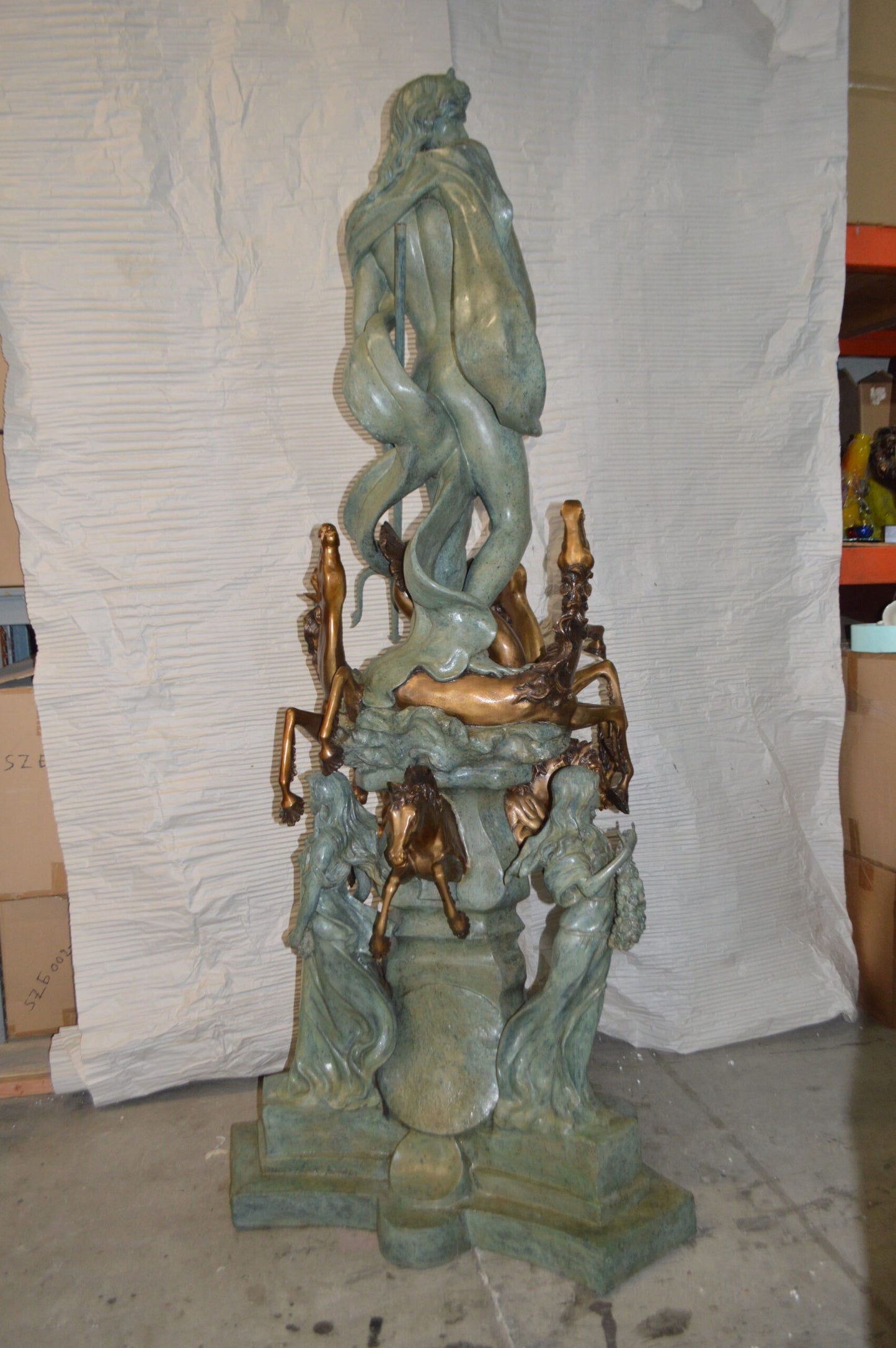 Neptune Fountain W six Horses Bronze Statue -  Size: 38"L x 38"W x 90"H.