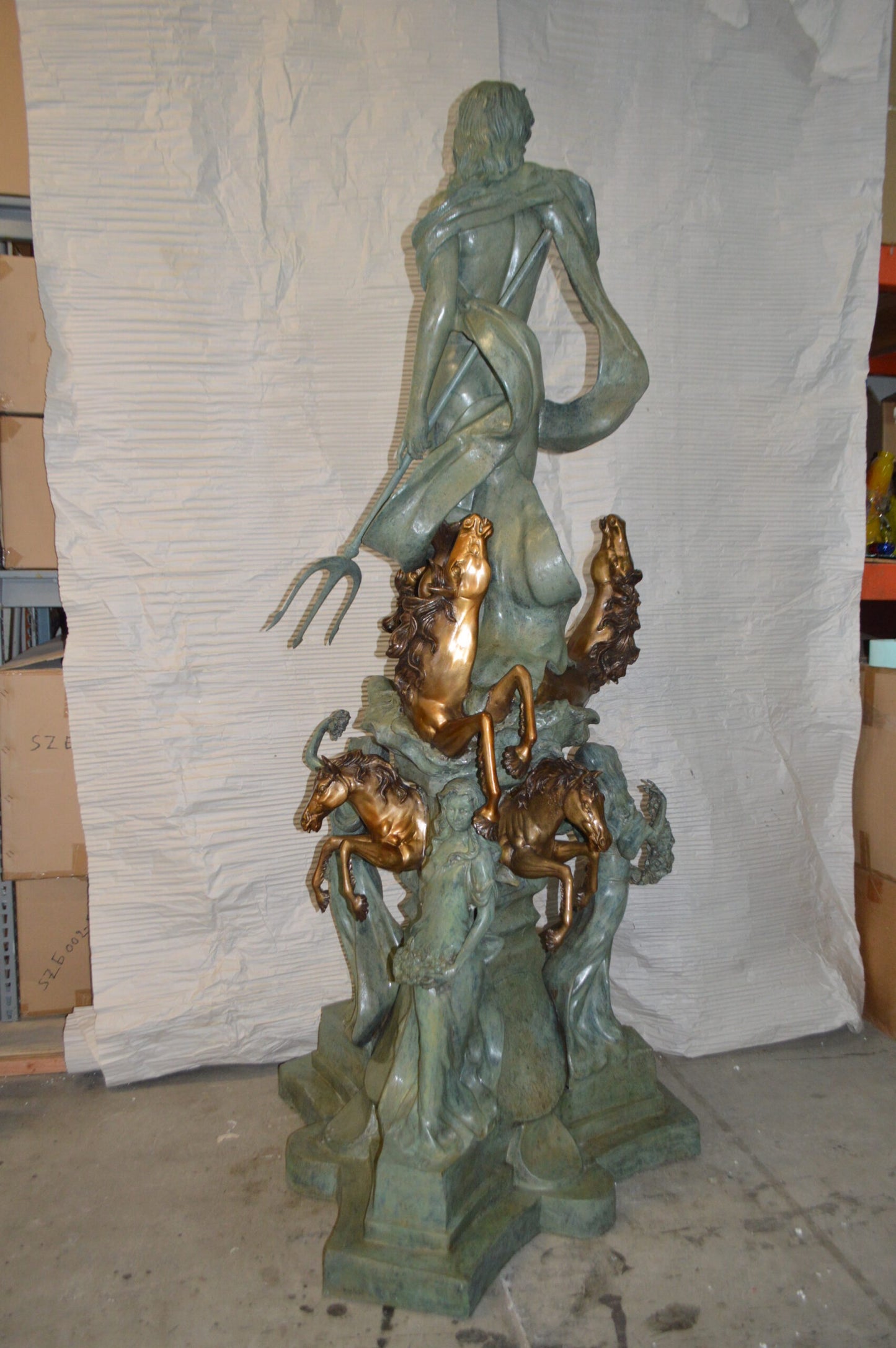 Neptune Fountain W six Horses Bronze Statue -  Size: 38"L x 38"W x 90"H.