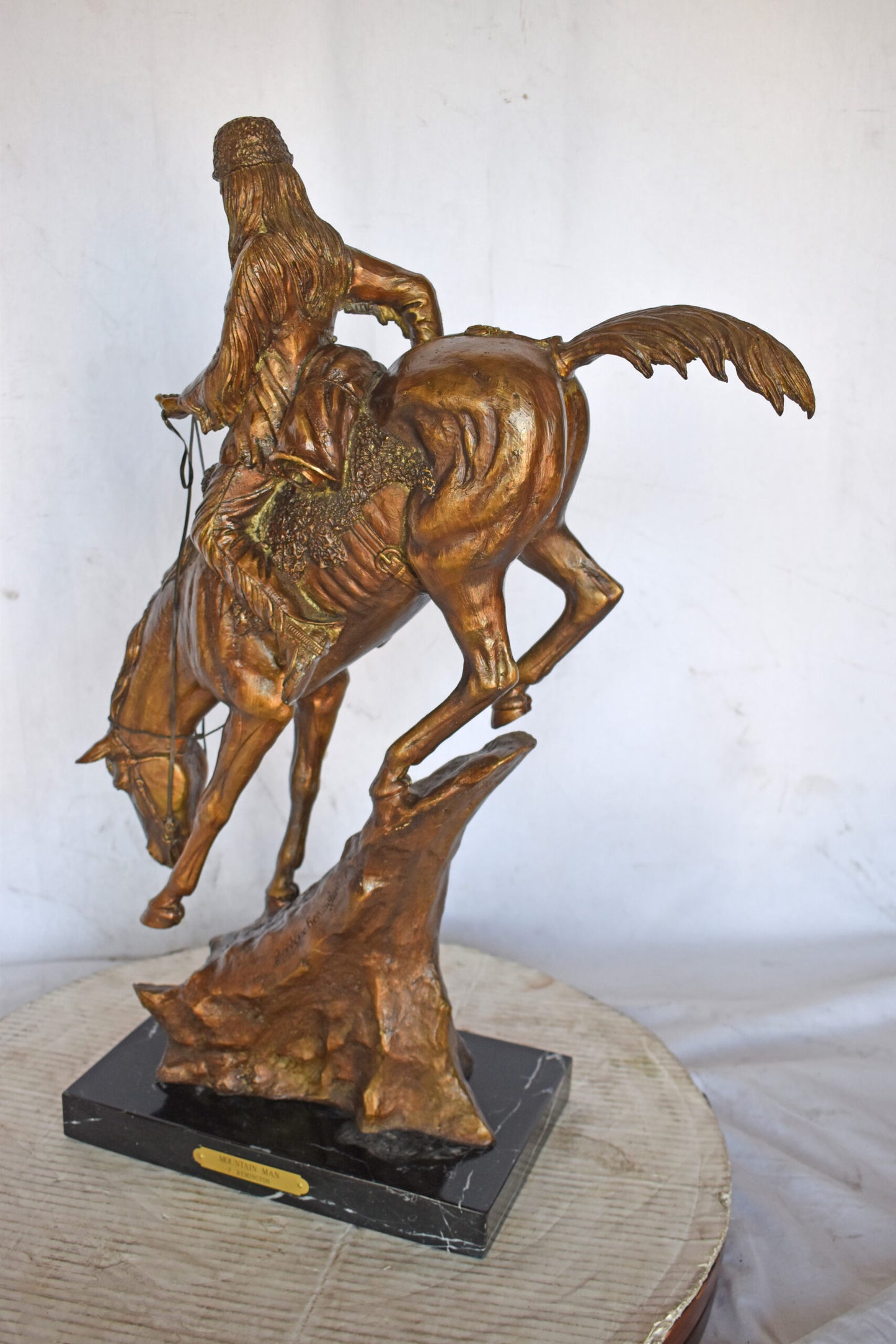 Mountain Man Bronze Statue, a Remington Replica - Size: 18"L x 8"W x 28"H.